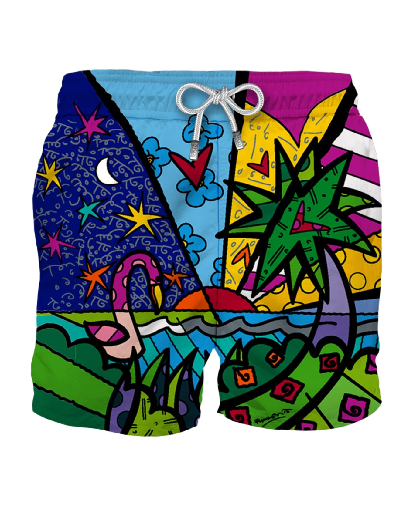 MC2 Saint Barth Man Swim Shorts With Multicolor Beach Print | ©britto Special Edition - SKY スイムトランクス
