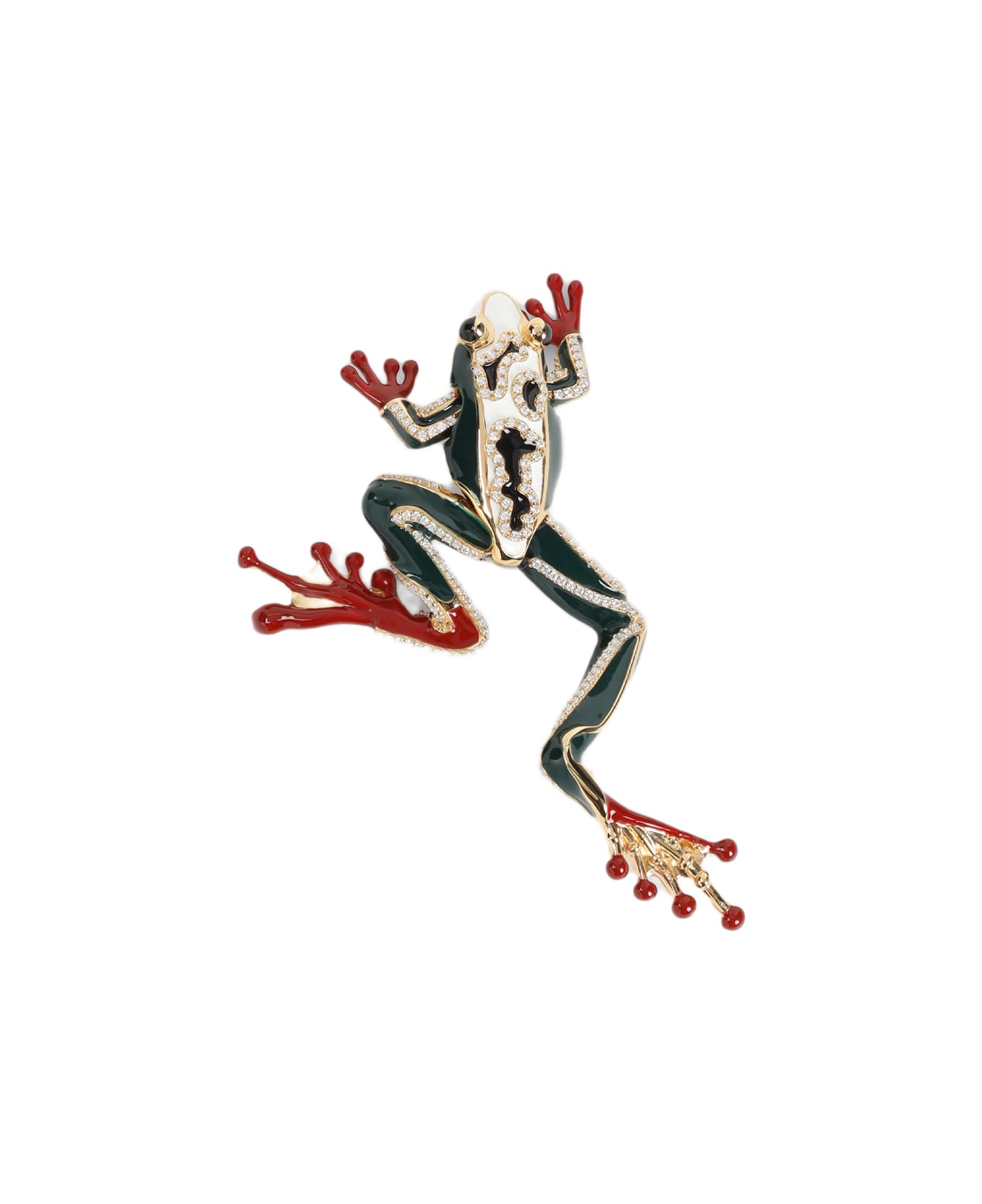 Bottega Veneta Frog Silver Brooch - White Dsrk Green
