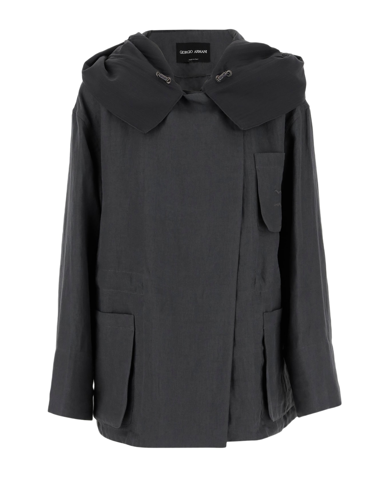 Giorgio Armani Hooded Linen Jacket - Grey