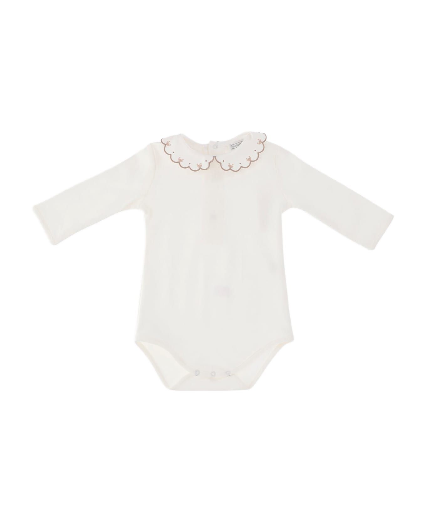 Nicoletta Fanna Cotton Bodysuit With Embroidered Collar - White