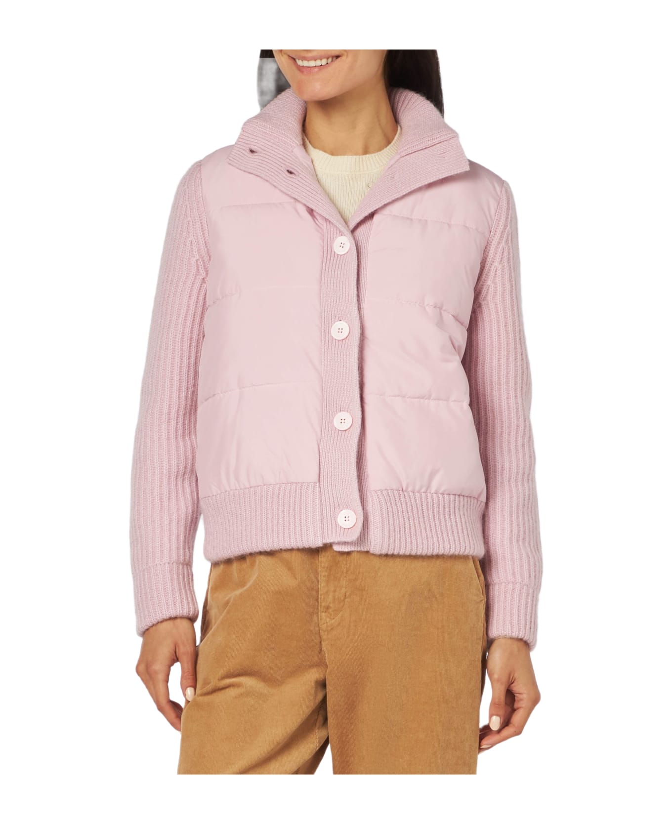 MC2 Saint Barth Woman Padded Jacket With Knitted Sleeves - PINK