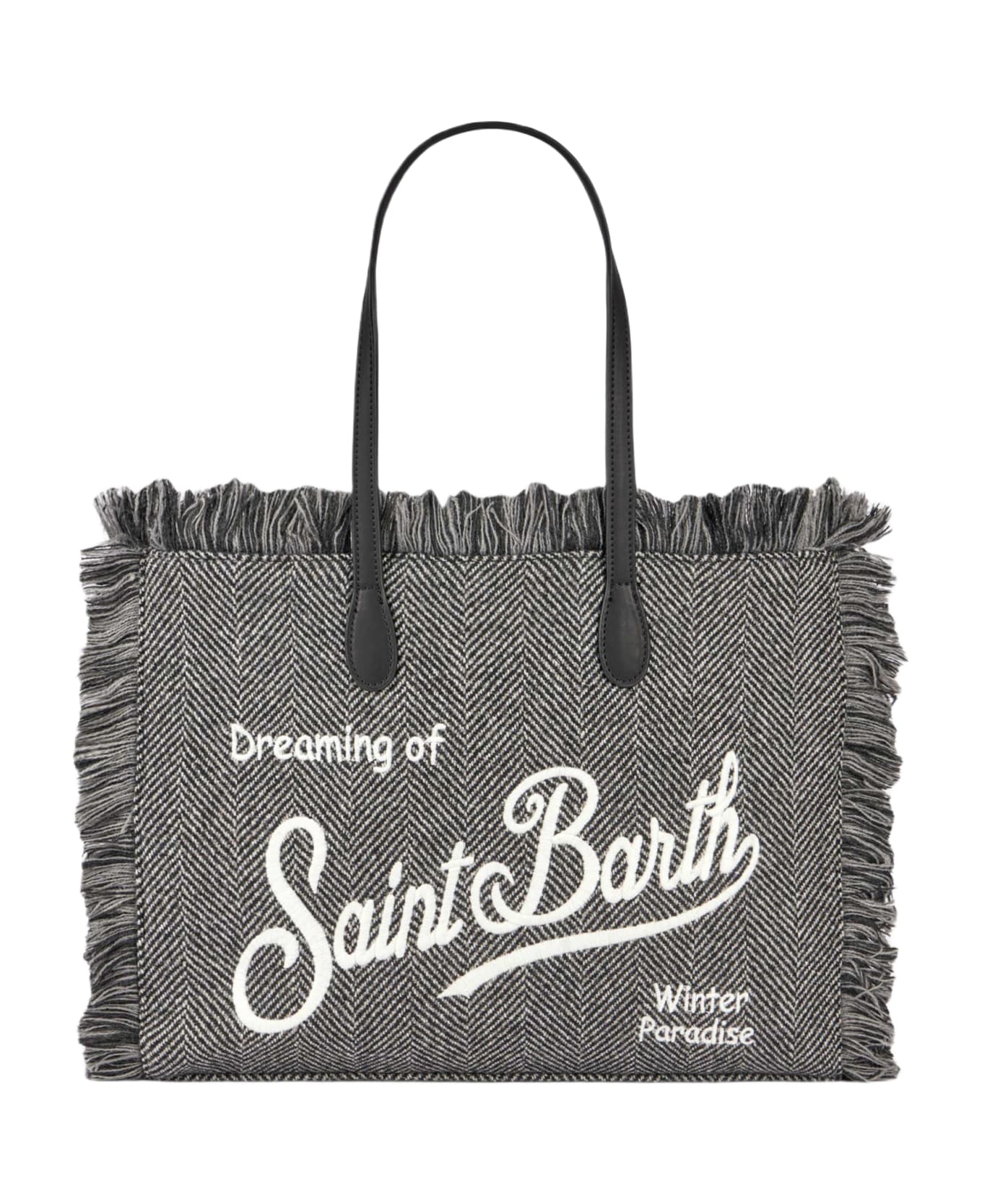 MC2 Saint Barth Donegal Vanity Fringed Shoulder Bag With Herringbone Pattern - GREY