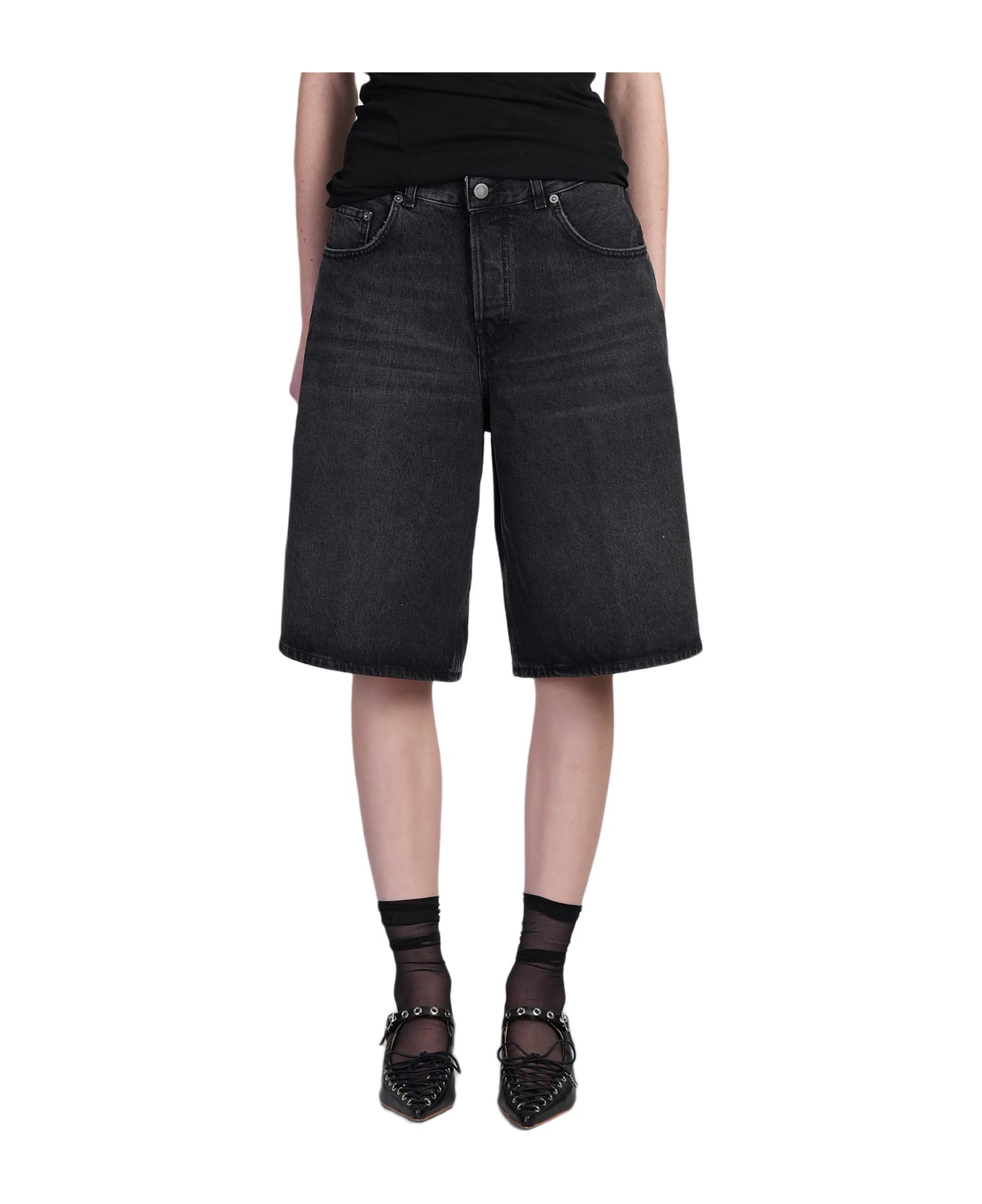 Haikure Becky Shorts In Black Denim - black