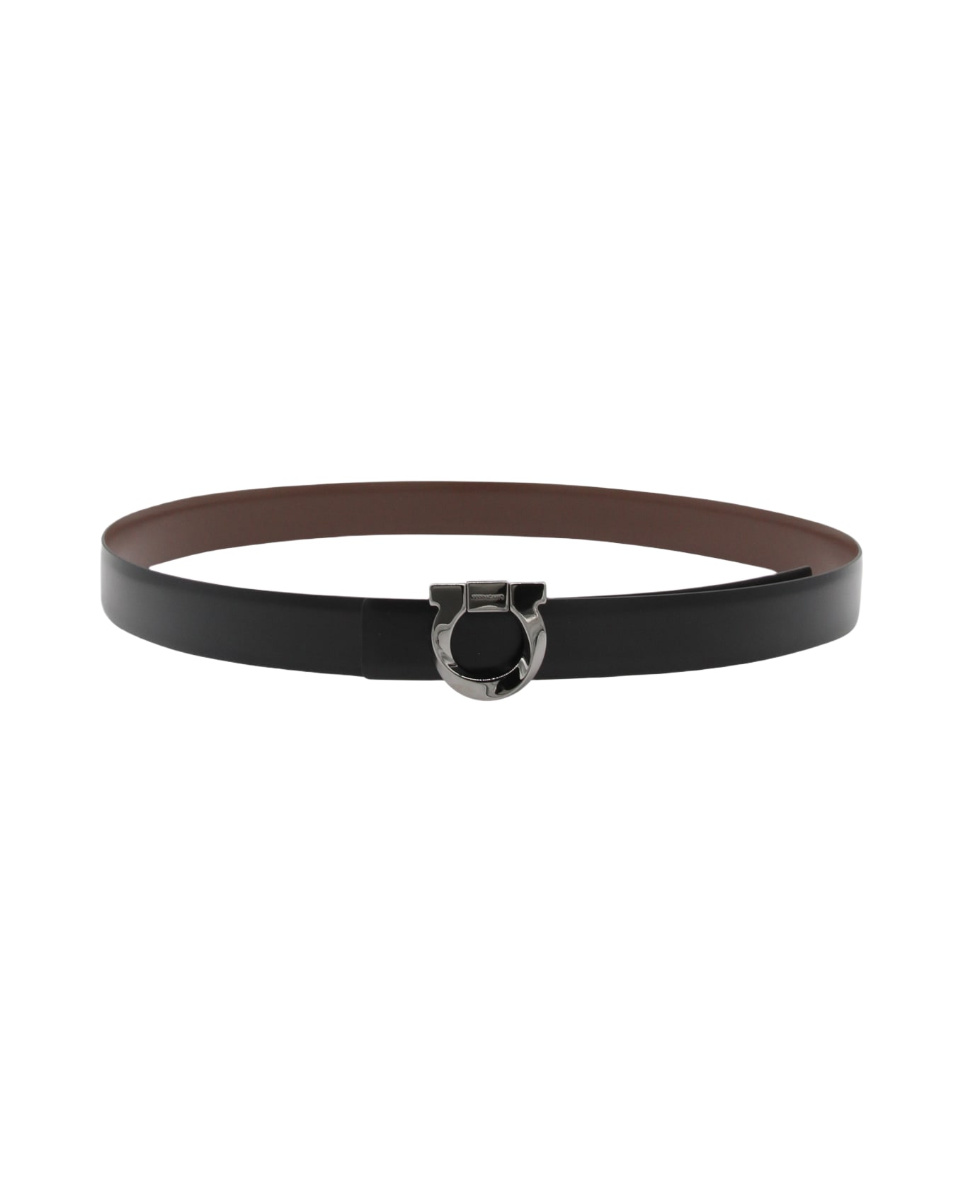Ferragamo Black Leather Belt - Black/Cocoa Brown