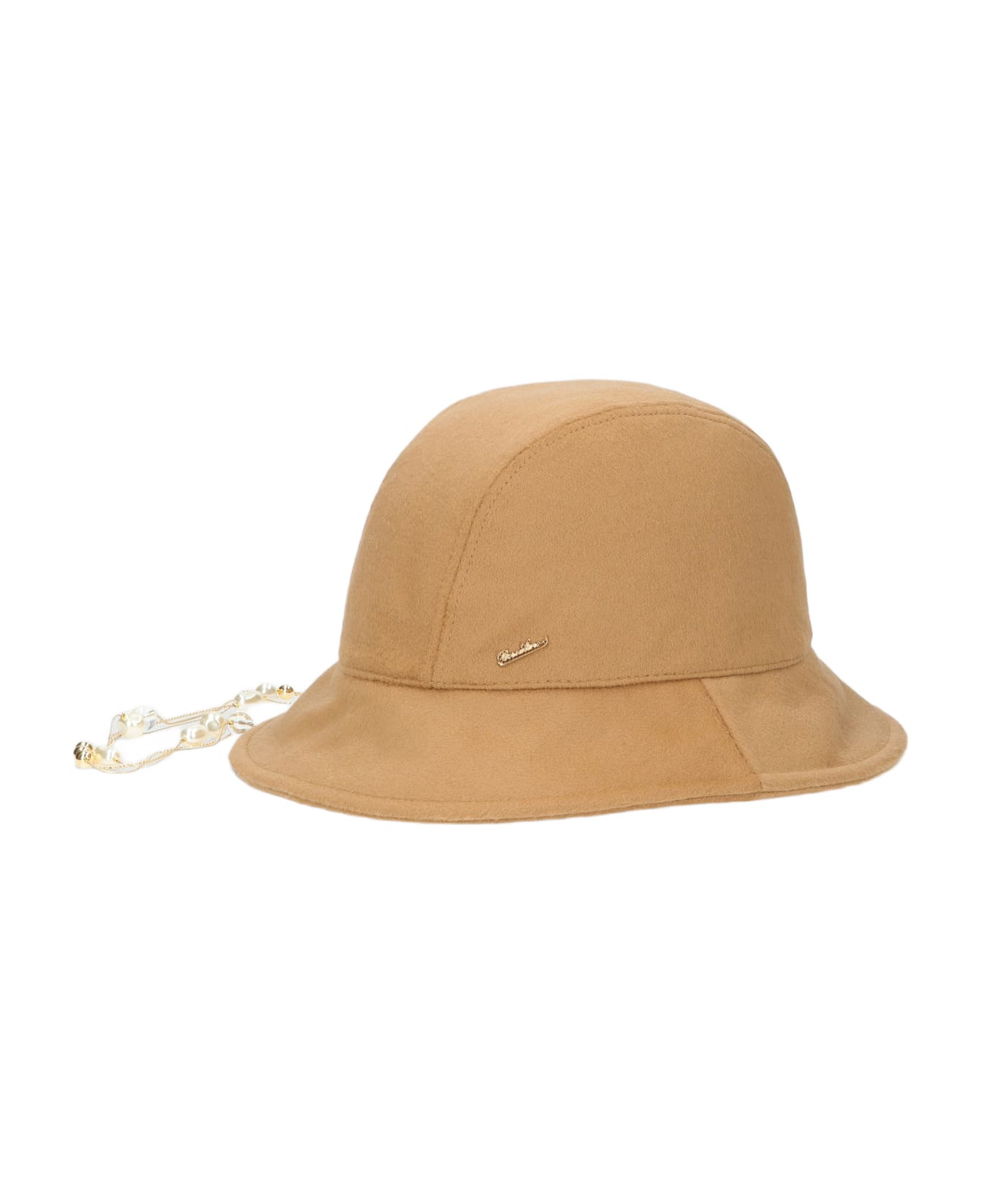Borsalino Victoria Cloche With Removable Pearls Chain - CAMEL