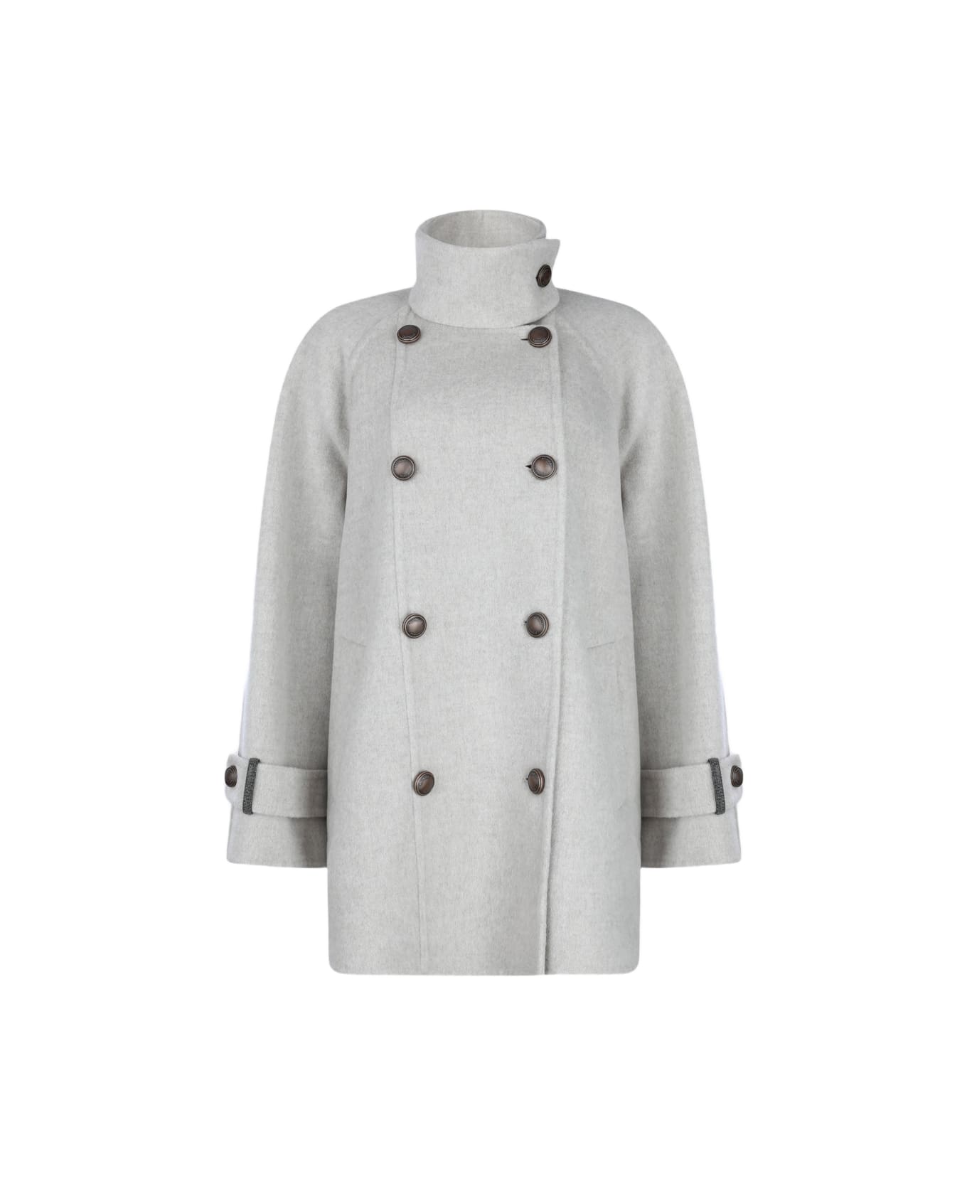 Brunello Cucinelli Grey Wool Coat - BEIGE FREDDO