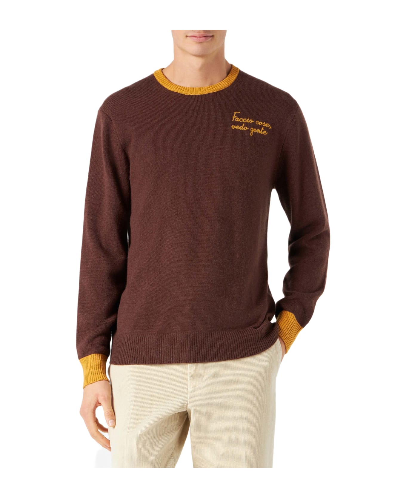 MC2 Saint Barth Man Brown Sweater With Faccio Cose, Vedo Gente Embroidery - unknown