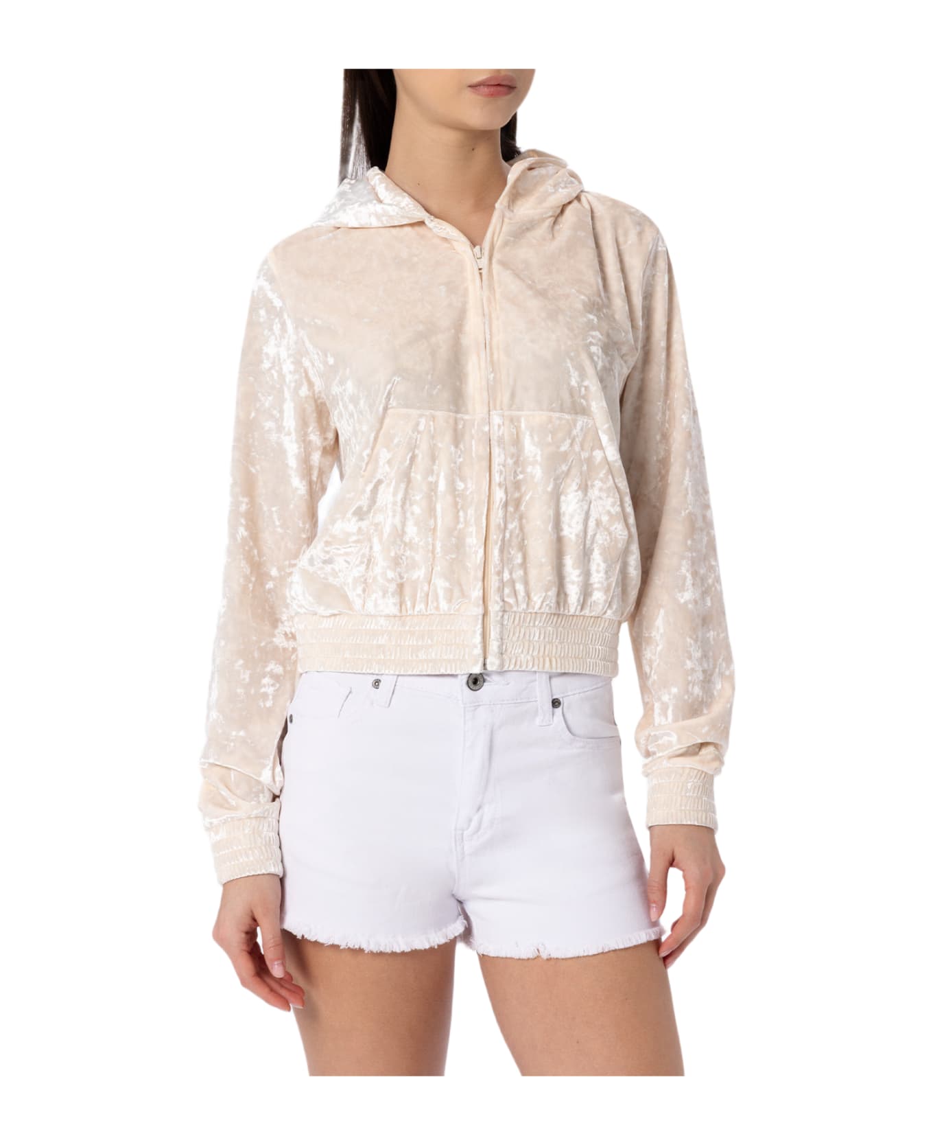 MC2 Saint Barth Woman Chenille Zipped Hoodie Jasmine - WHITE