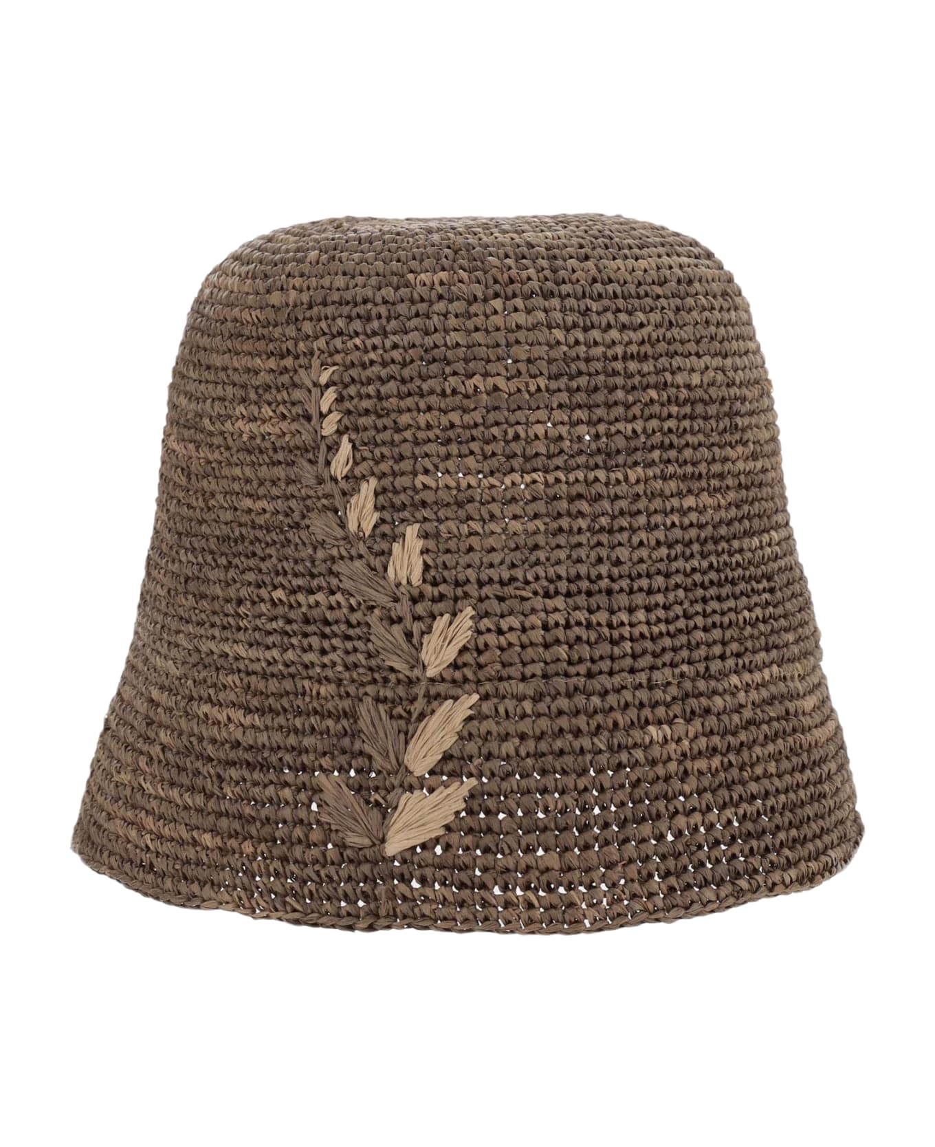 Ibeliv Raffia Hat With Floral Pattern - Brown