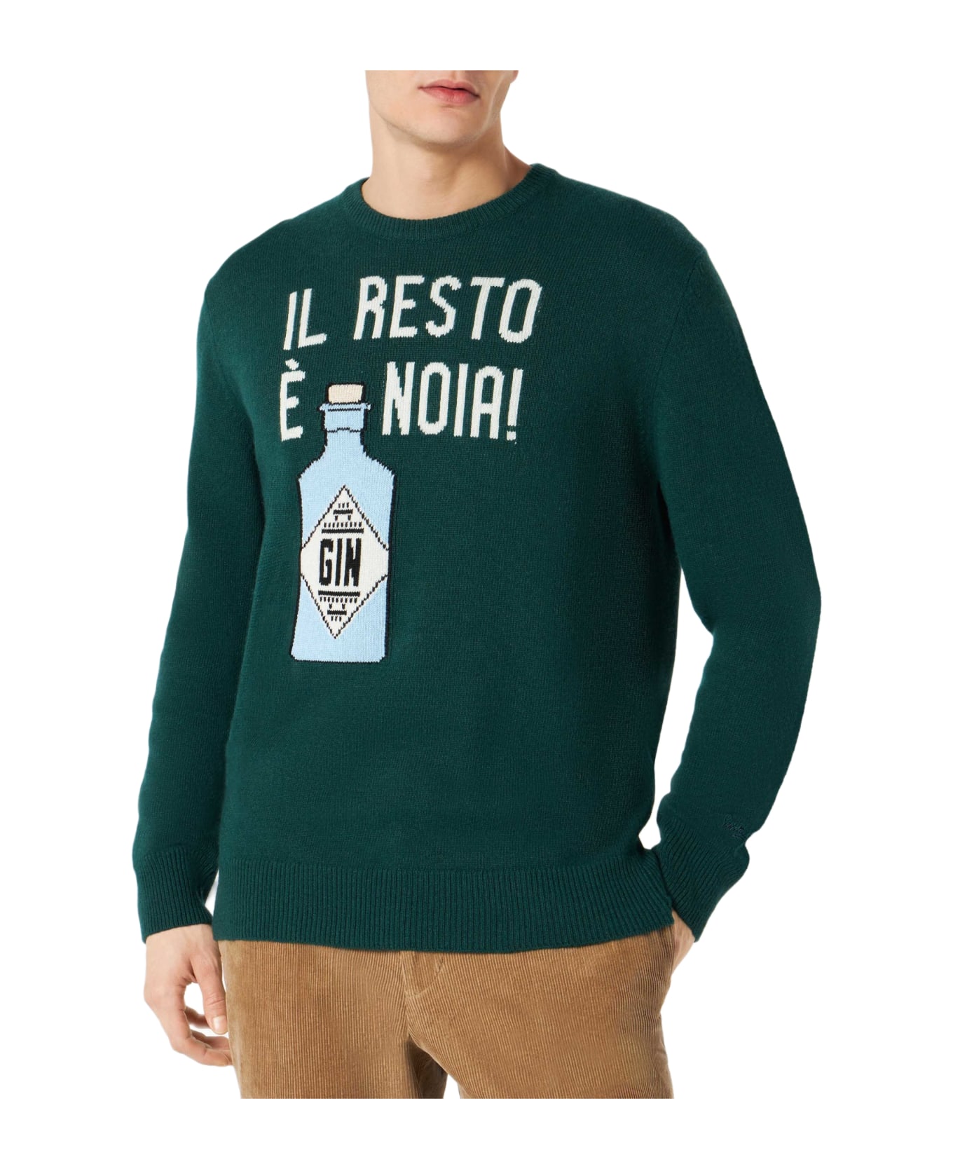 MC2 Saint Barth Man Sweater With Il Resto è Noia Print - GREEN