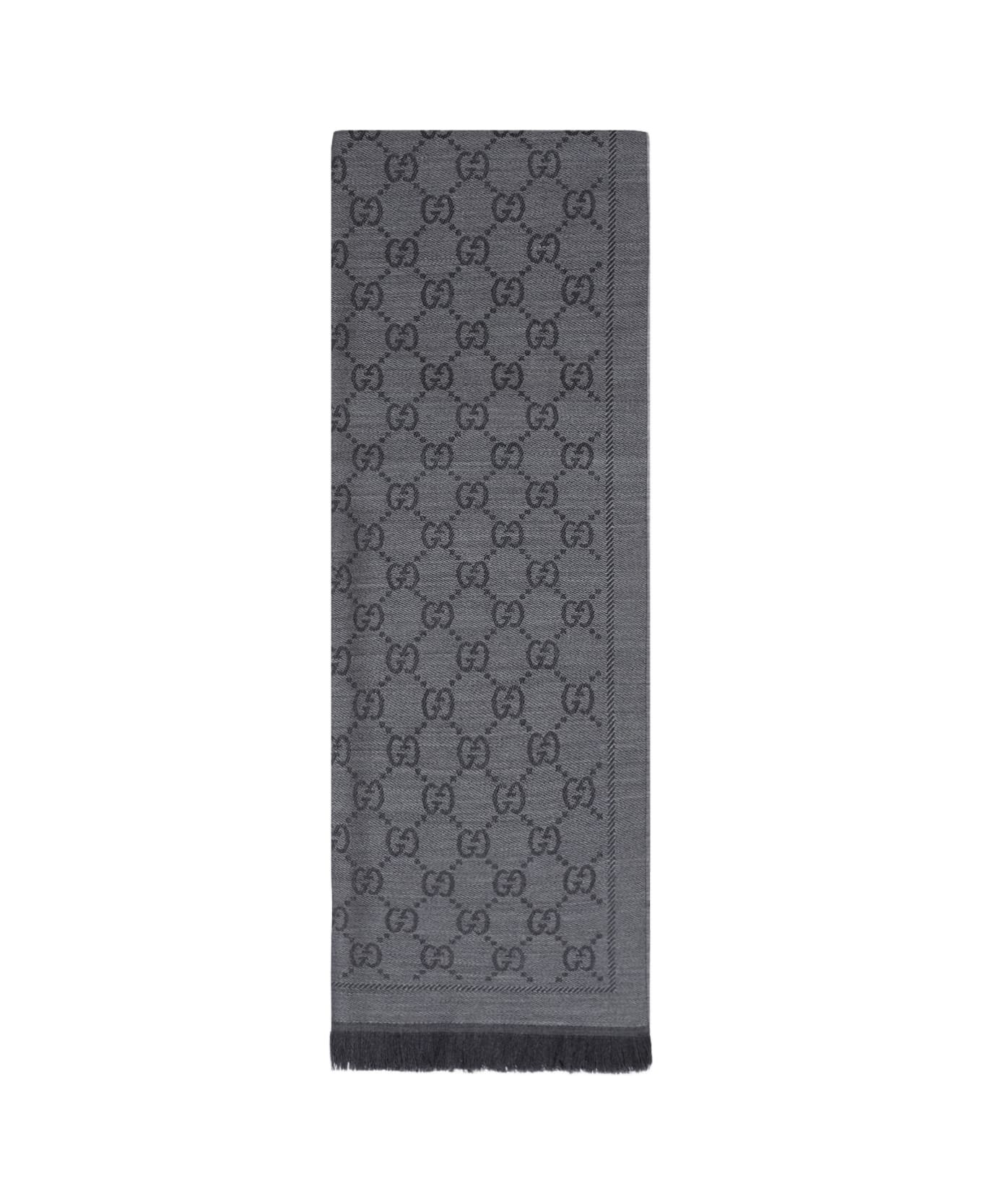 Gucci Gg Jacquard Pattern Knitted Scarf - Anthracite Black