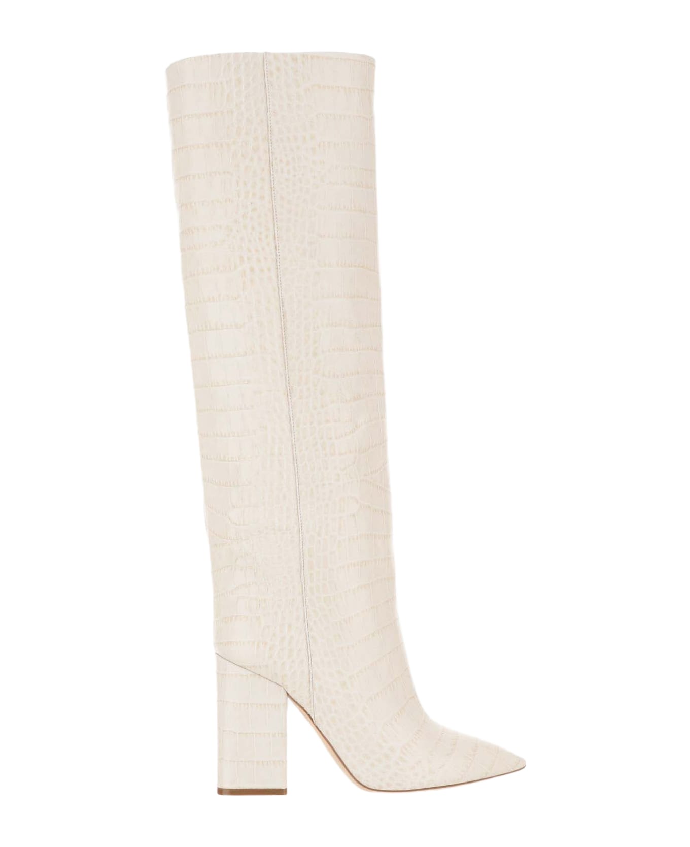 Paris Texas Leather Boot With Croc Print - Bianco