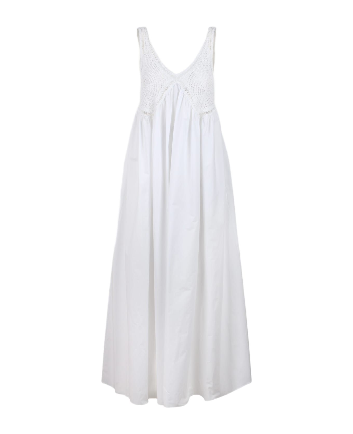 Parosh Crochet Embroidery Maxi Dress - White