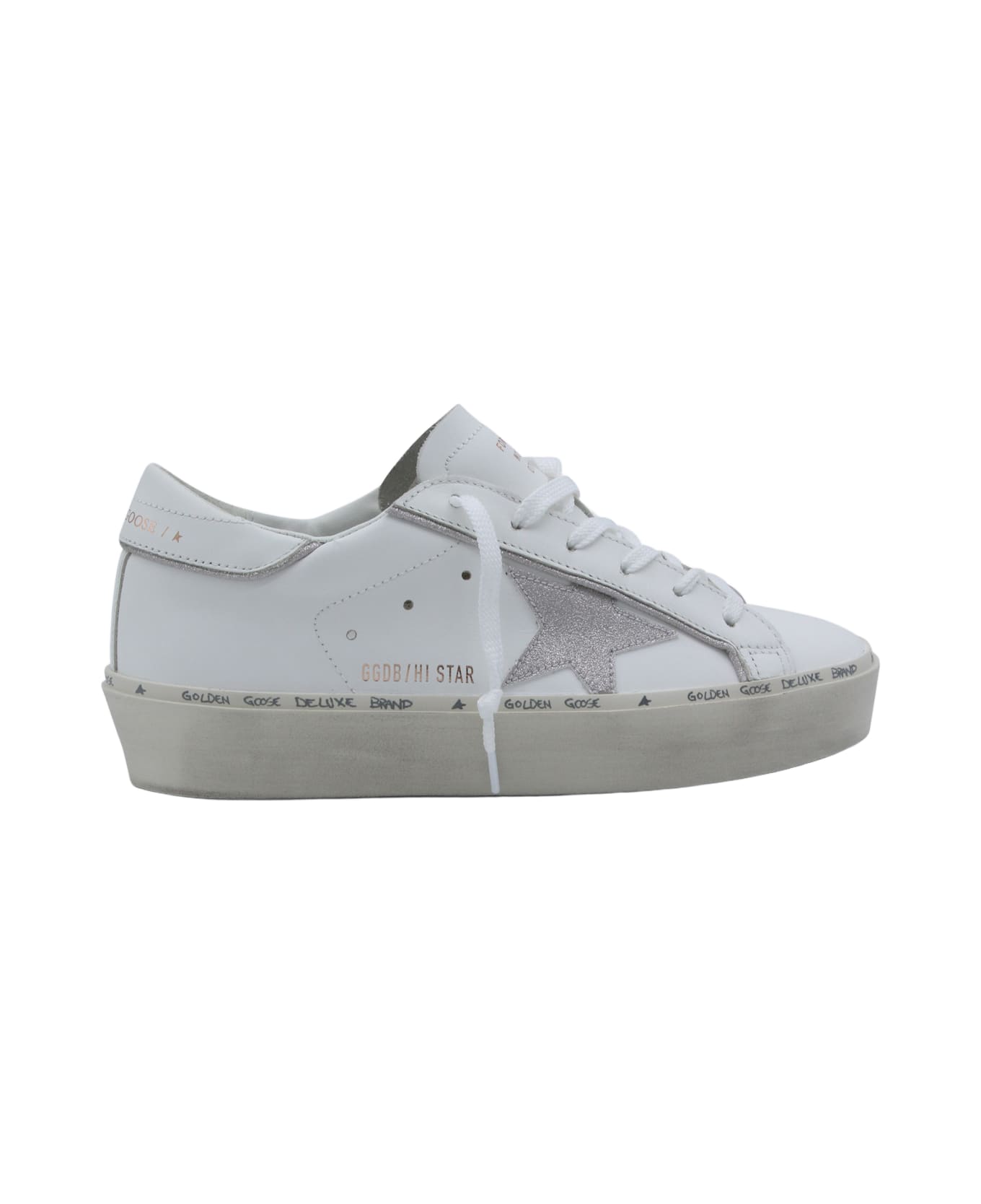 Golden Goose White And Platinum Leather Hi Star Sneakers - WHITE/PLATINUM