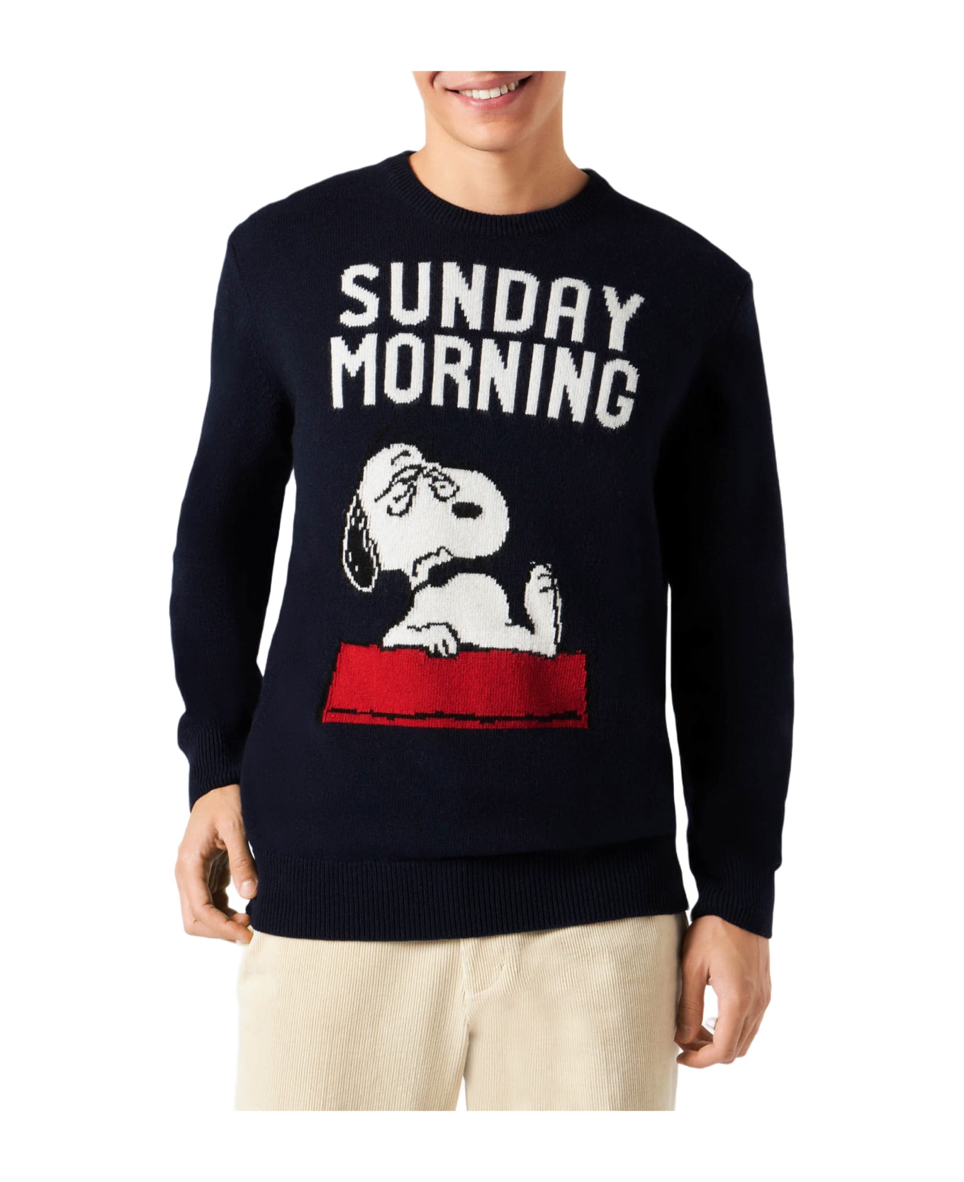 MC2 Saint Barth Man Sweater With Snoopy Sunday Morning Print | Snoopy - Peanuts Special Edition - BLUE