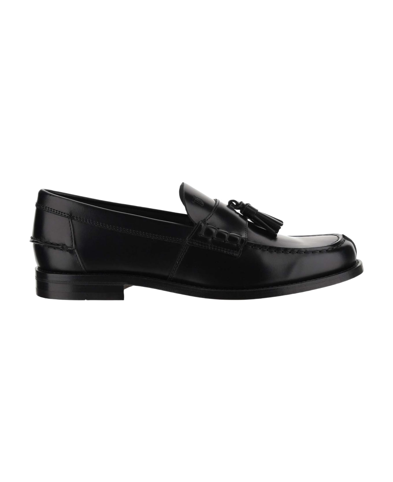 Tod's Leather Loafer With Tassel - Black ローファー＆デッキシューズ