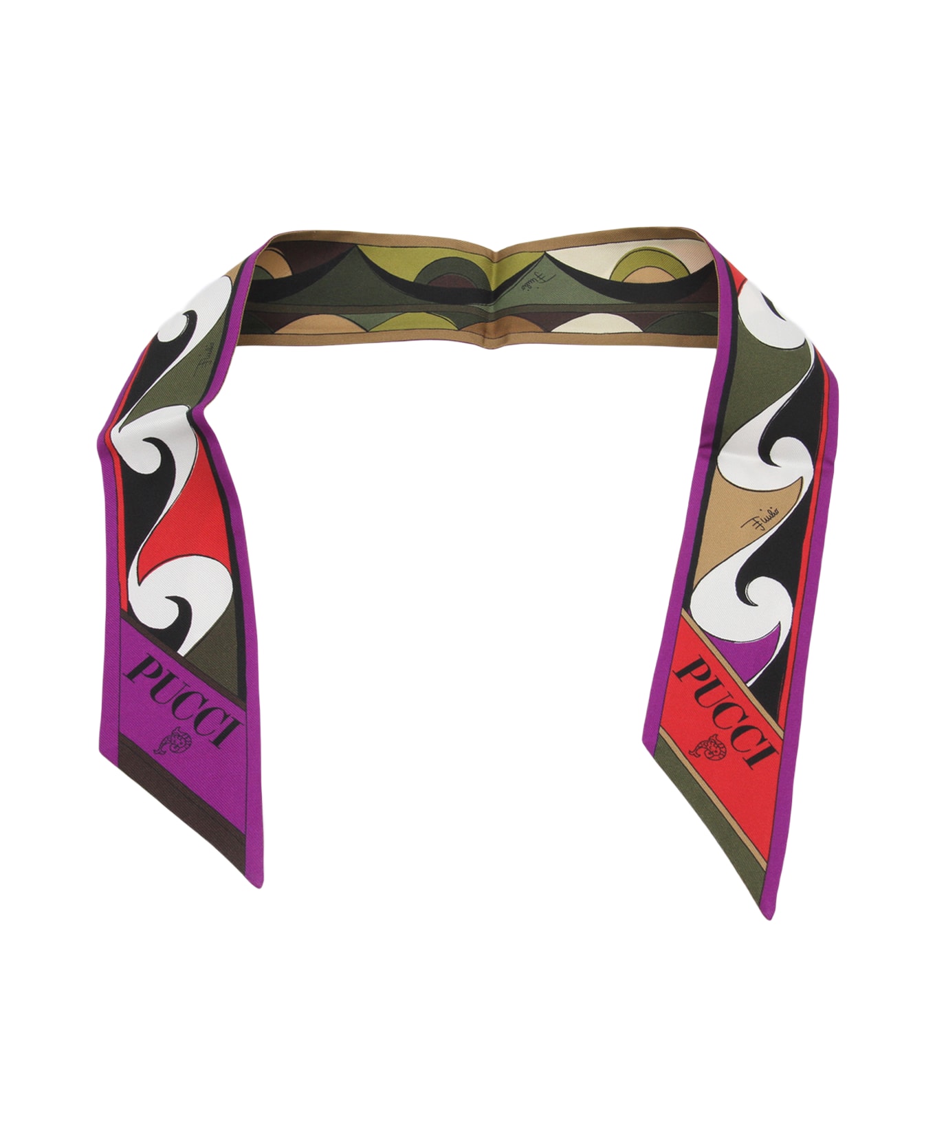 Pucci Multicolor Silk Scarves - KHAKI/FUXIA