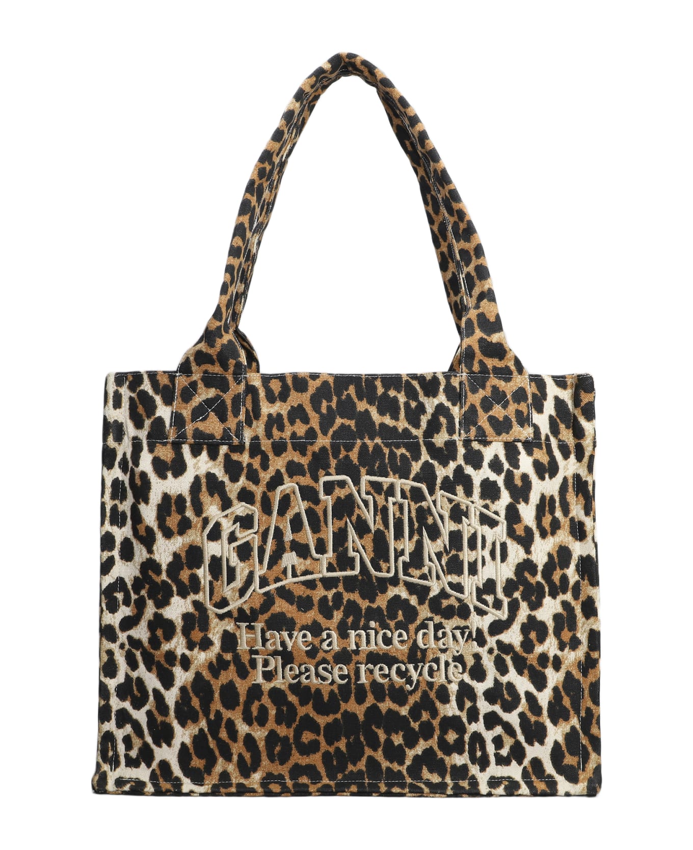 Ganni Large Logo Easy Printed Shopper Bag - Marrone