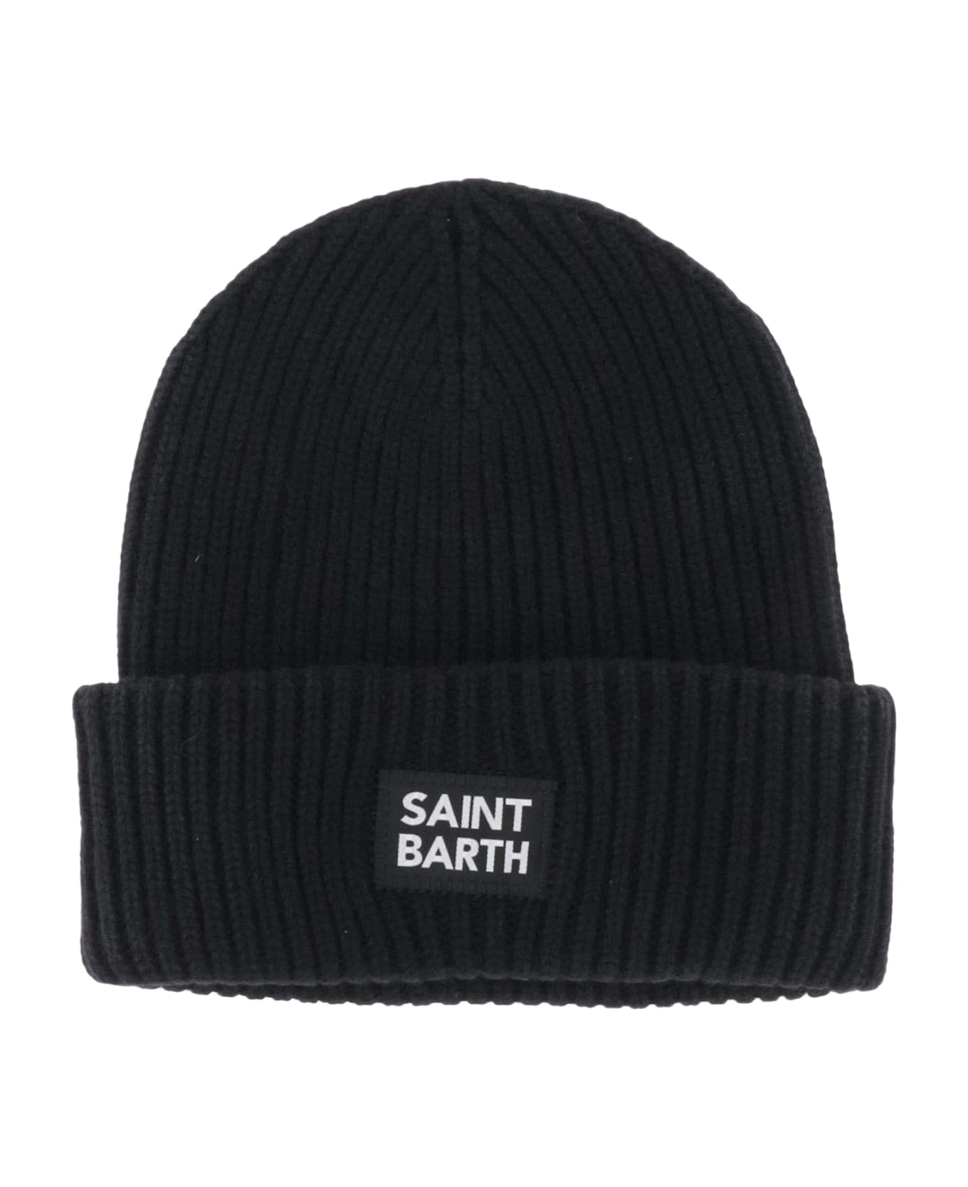 MC2 Saint Barth Wool Blend Beanie With Logo - Black