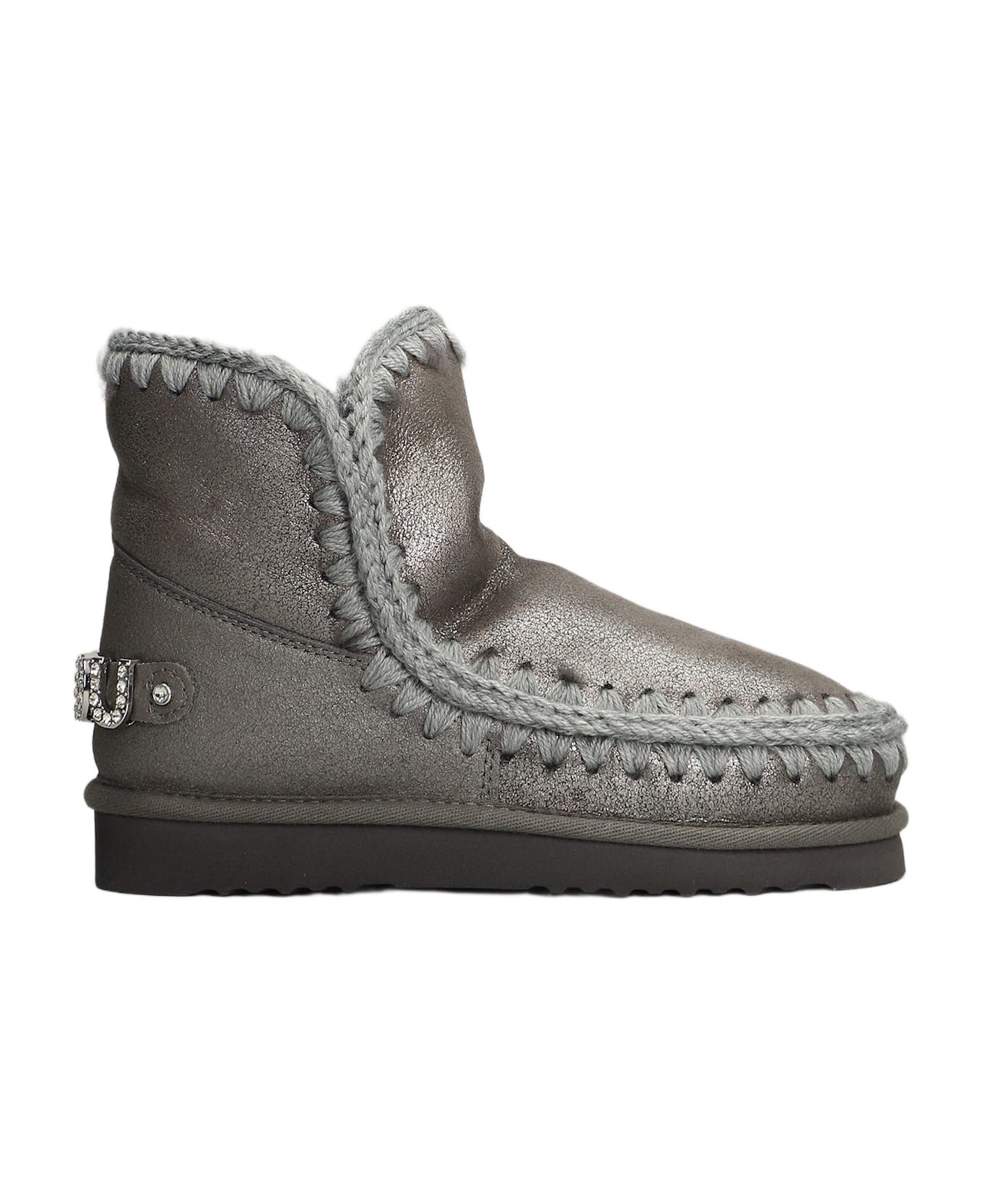 Mou Eskimo 18 Low Heels Ankle Boots In Grey Leather - grey