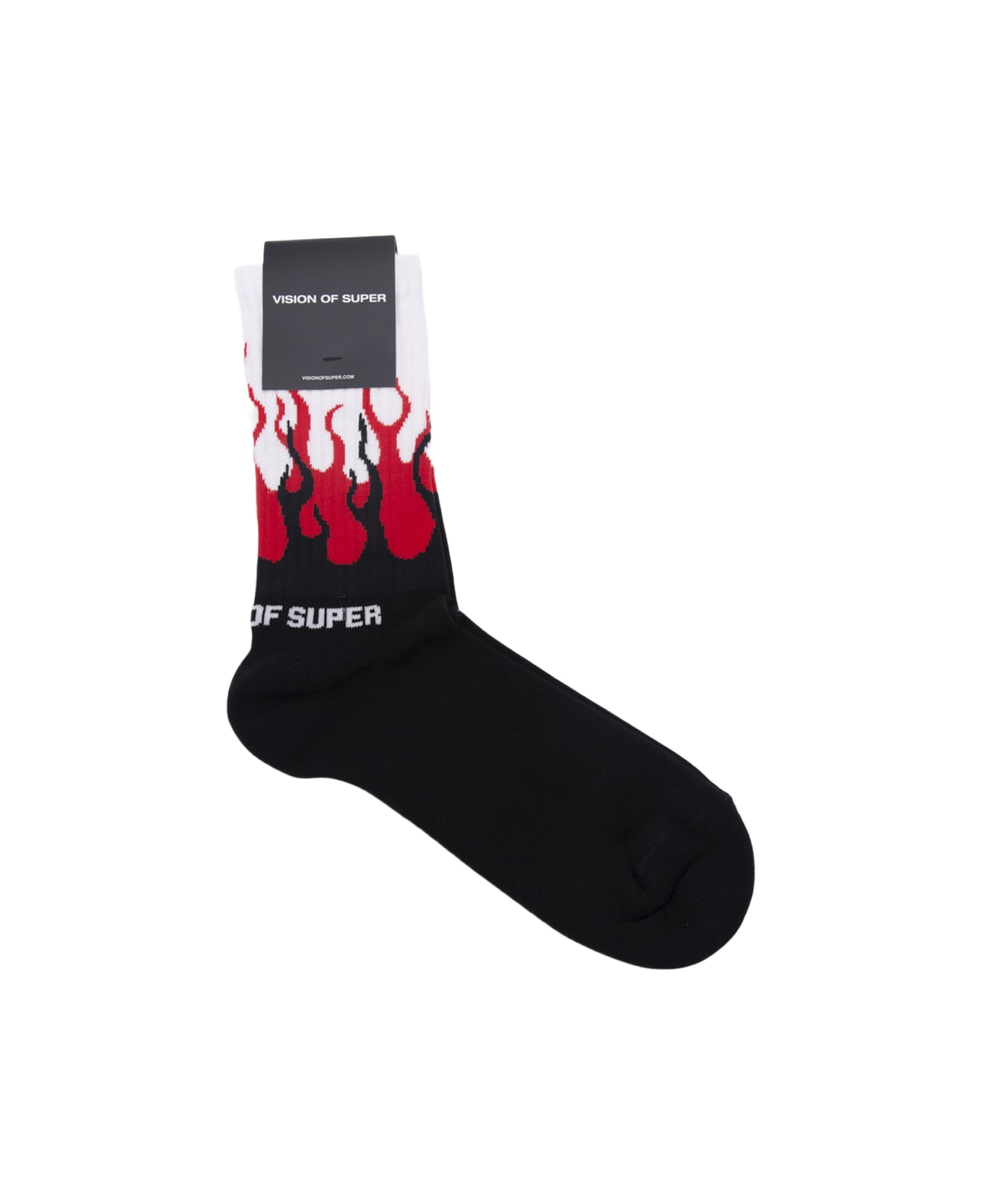 Vision of Super Black Cotton Blend Socks - RED DOUBLE FLAMES