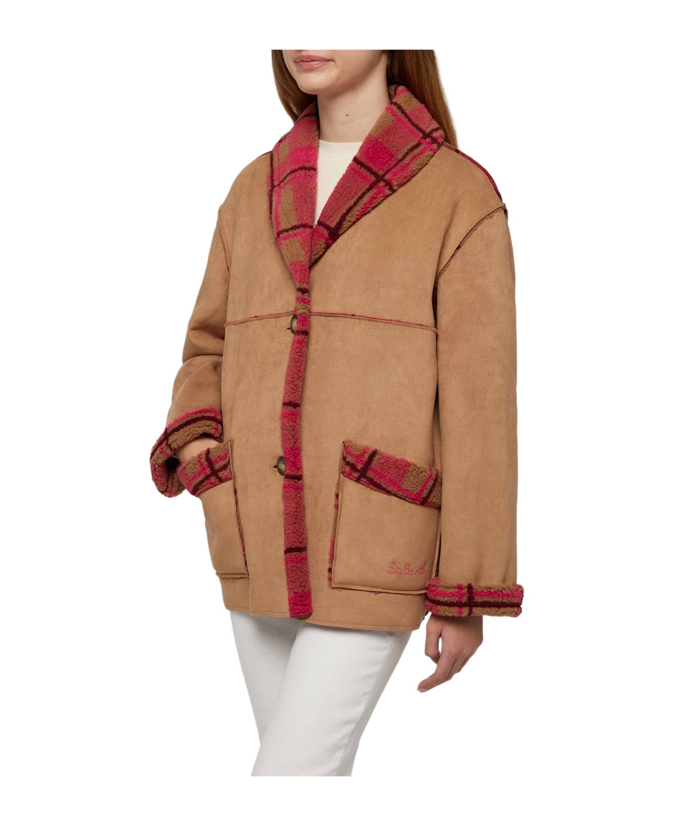 MC2 Saint Barth Woman Reversible Shearling Jacket Dorys - CAMEL