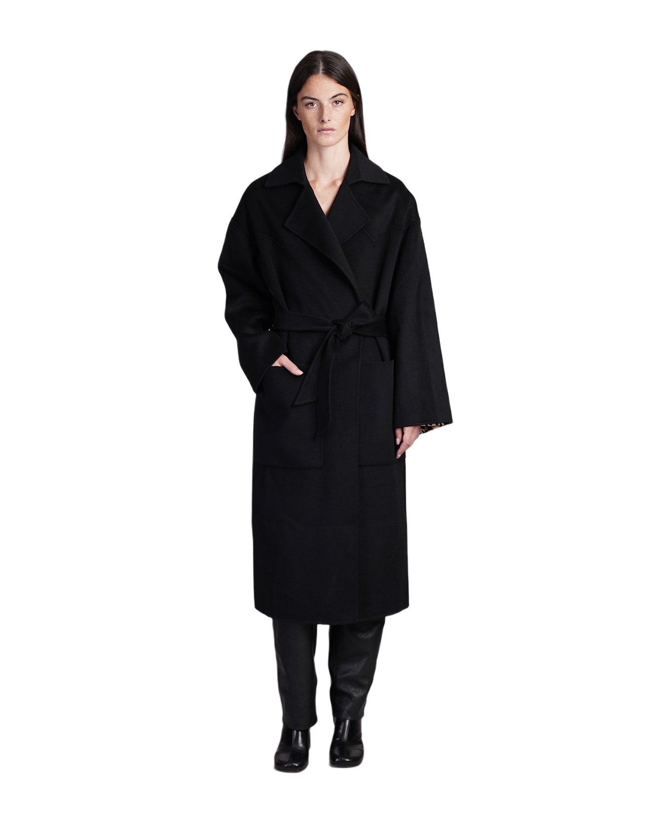 Nanushka Coat In Black Wool - black
