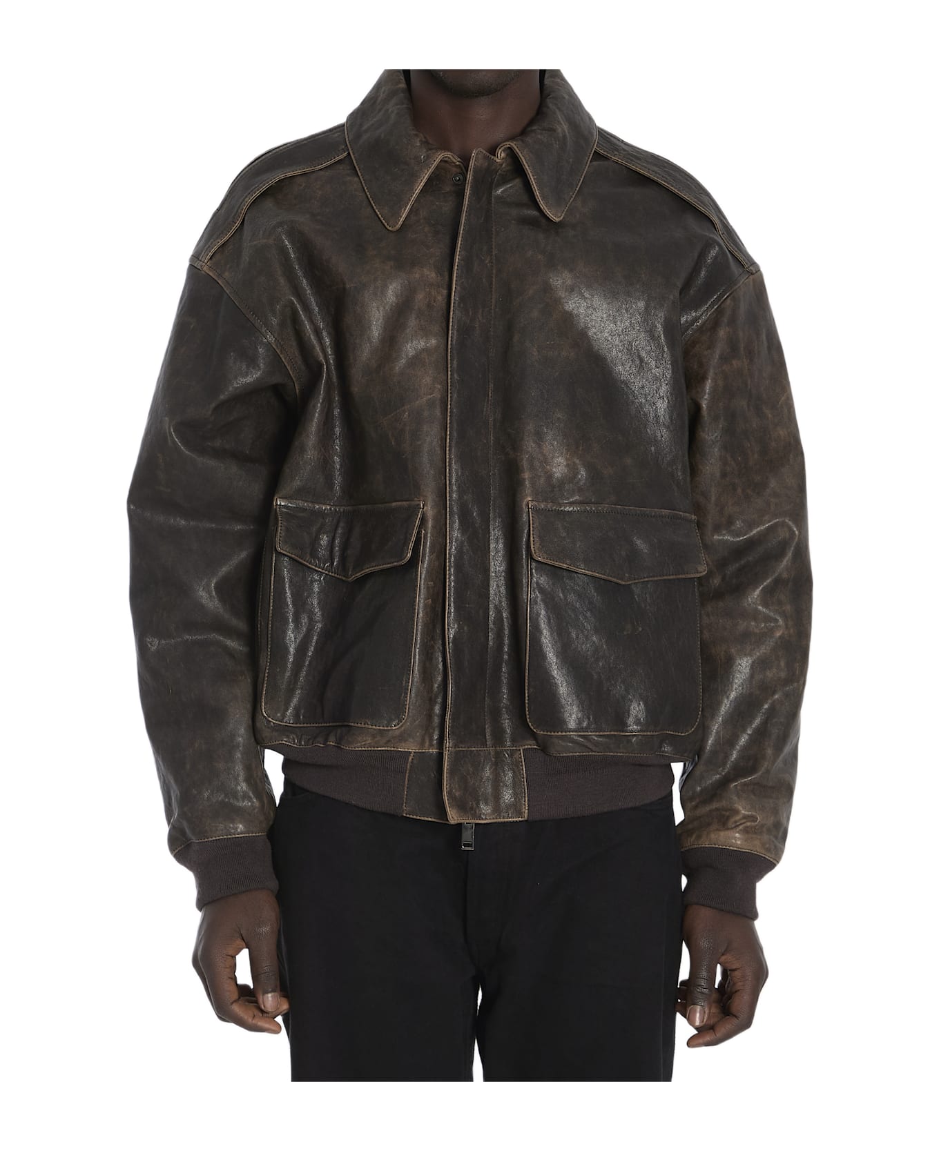 The Row Orwell Leather Jacket - BROWN