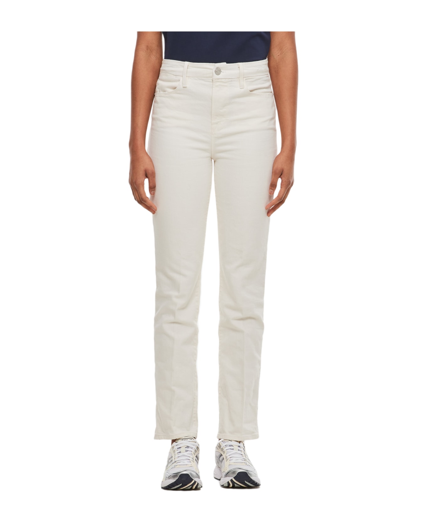 Frame Le Super High Straight Leg Cotton Jeans - White ボトムス