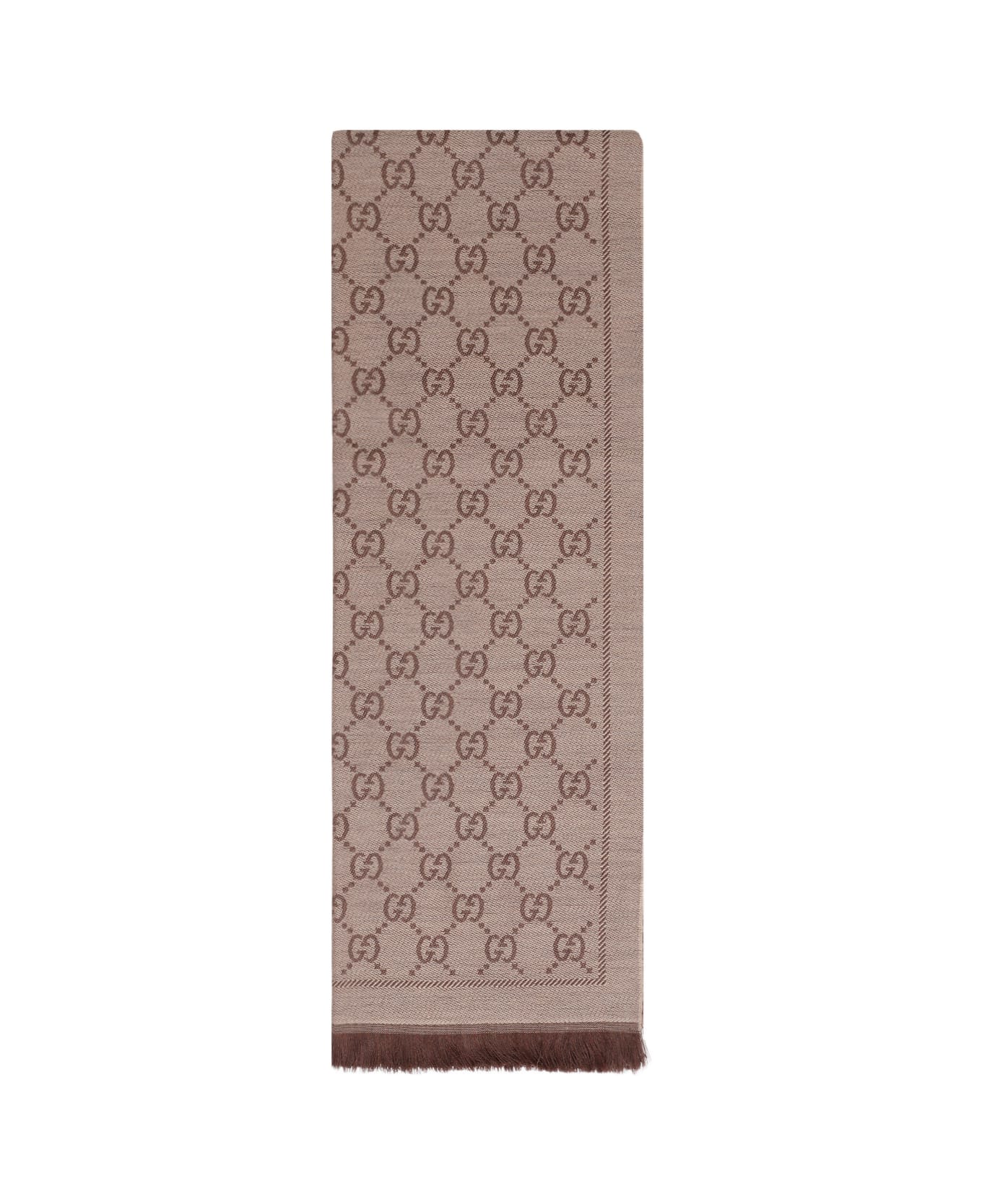 Gucci Gg Jacquard Pattern Knitted Scarf - Light Brown