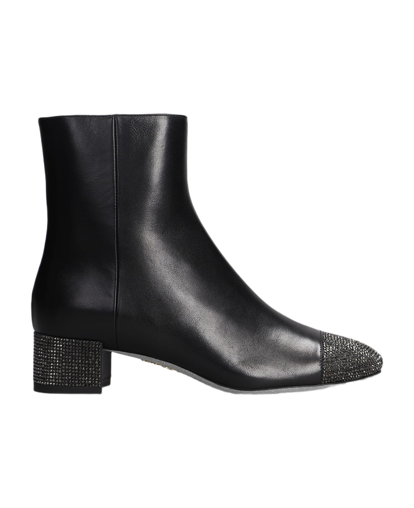René Caovilla Bonnie Low Heels Ankle Boots In Black Leather - black