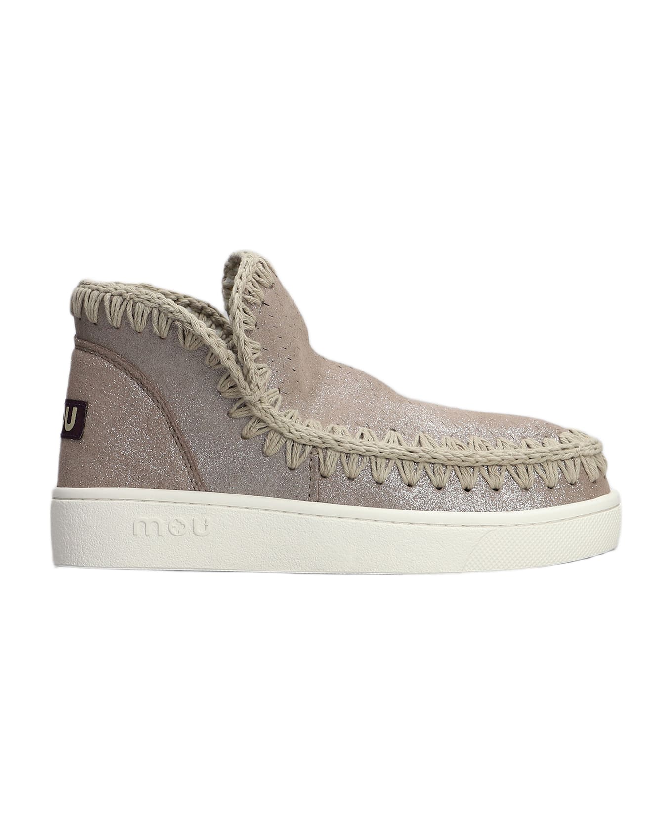 Mou Eskimo Sneaker Low Heels Ankle Boots In Grey Glitter - grey