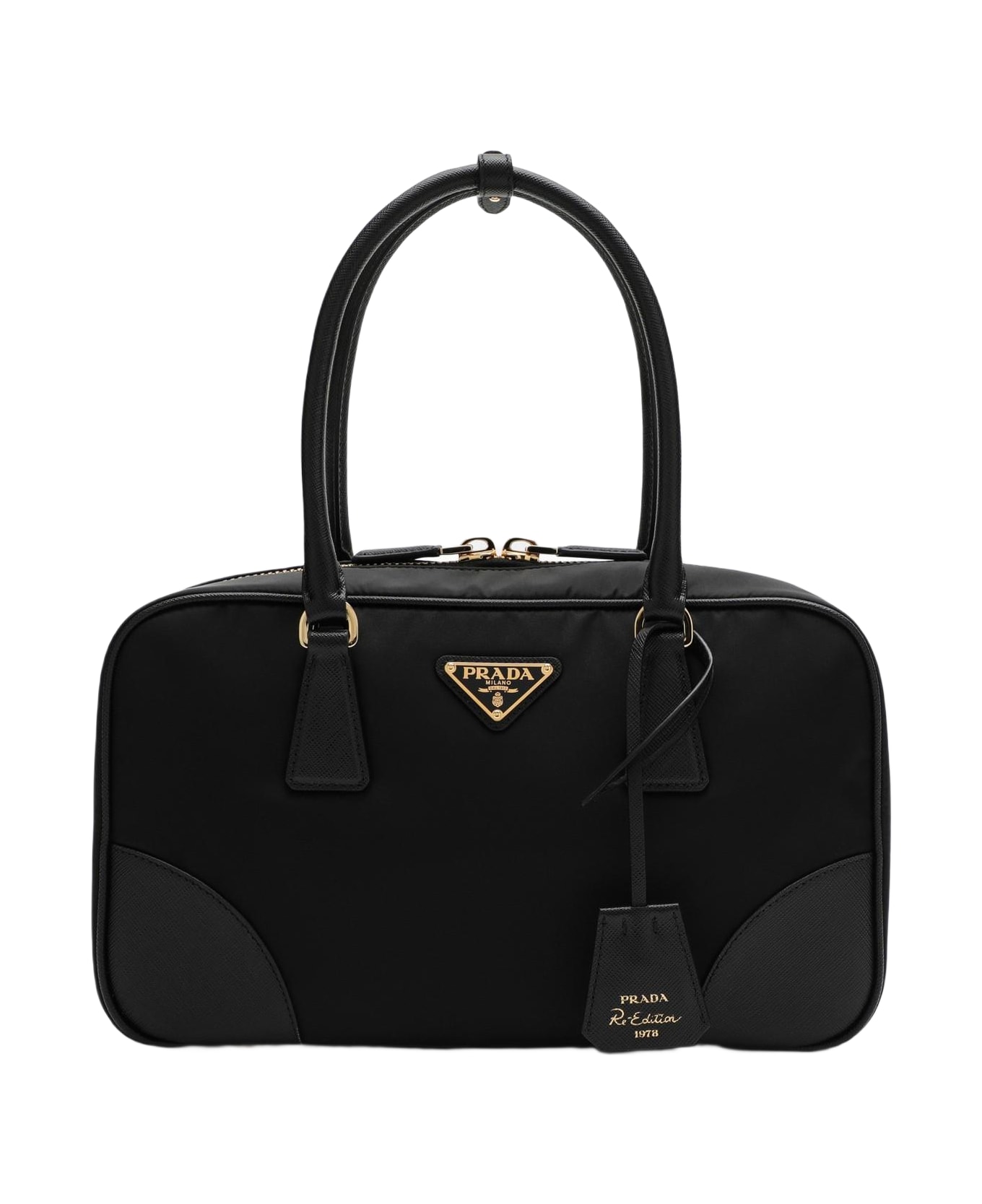 Prada Re-edition 1978 Re-nylon And Saffiano Medium Black Top Case - Nero
