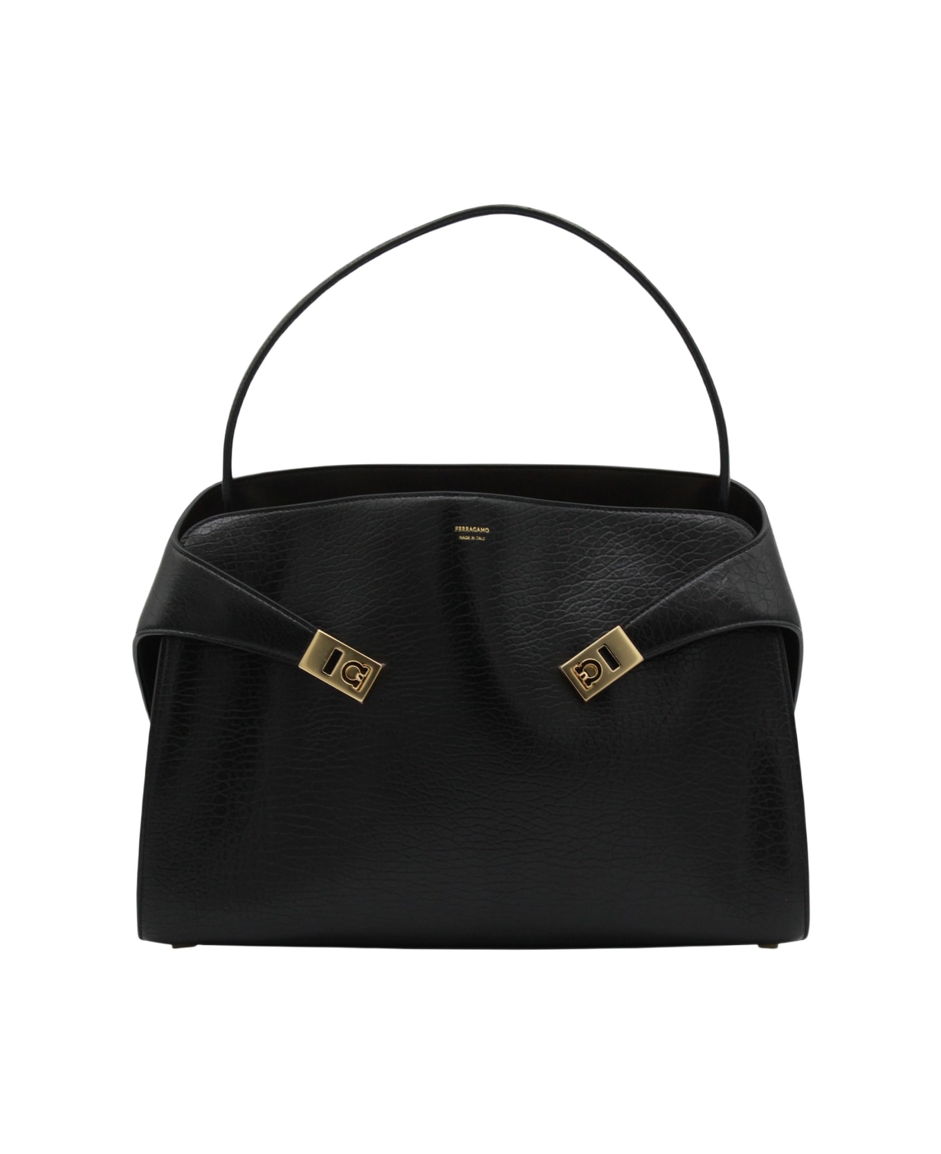 Ferragamo Black Leather Hug M Shoulder Bag - NERO/T.MORO