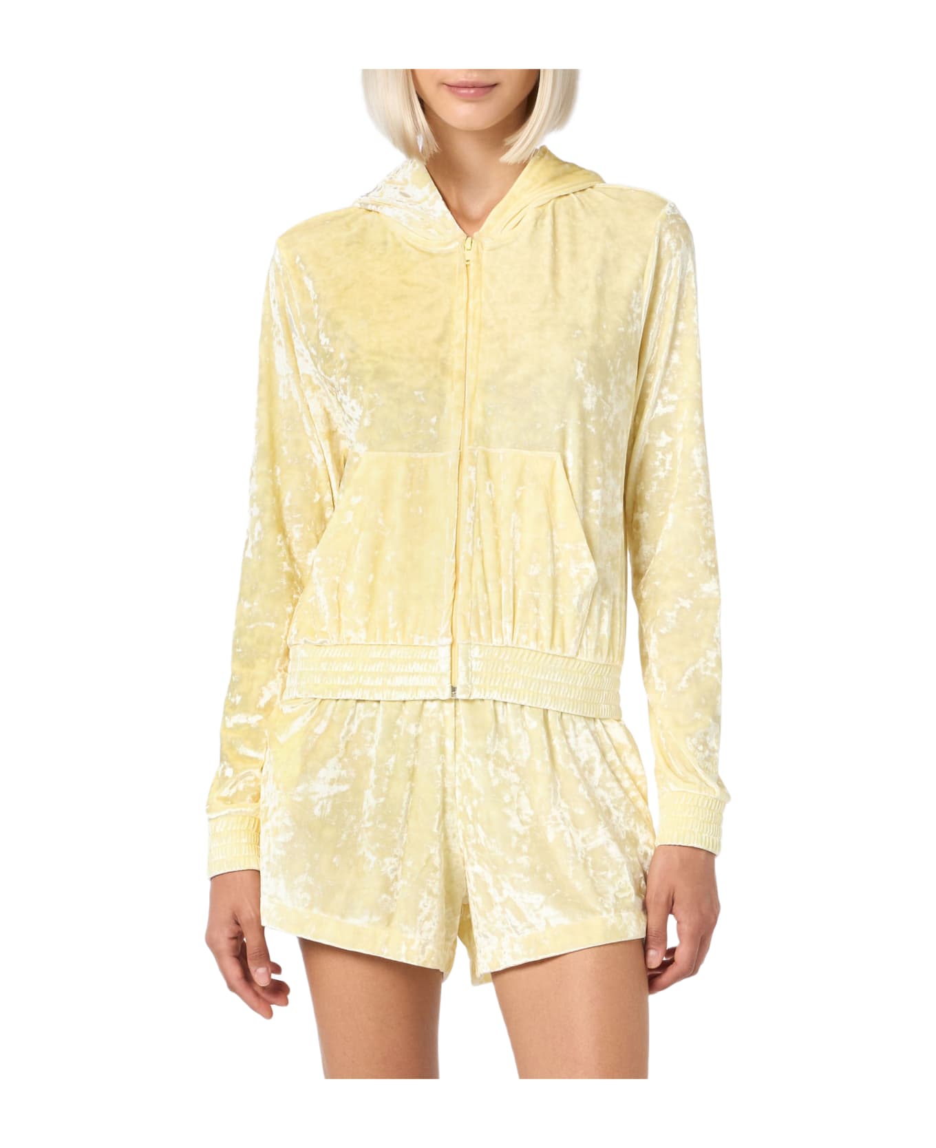 MC2 Saint Barth Woman Pale Yellow Chenille Zipped Hoodie Jasmine - YELLOW
