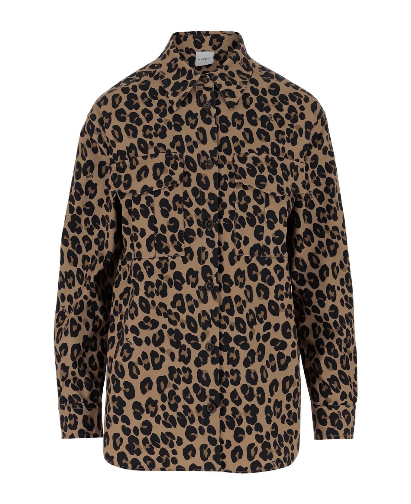 Aspesi Leopard Print Stretch Cotton Shirt - Red