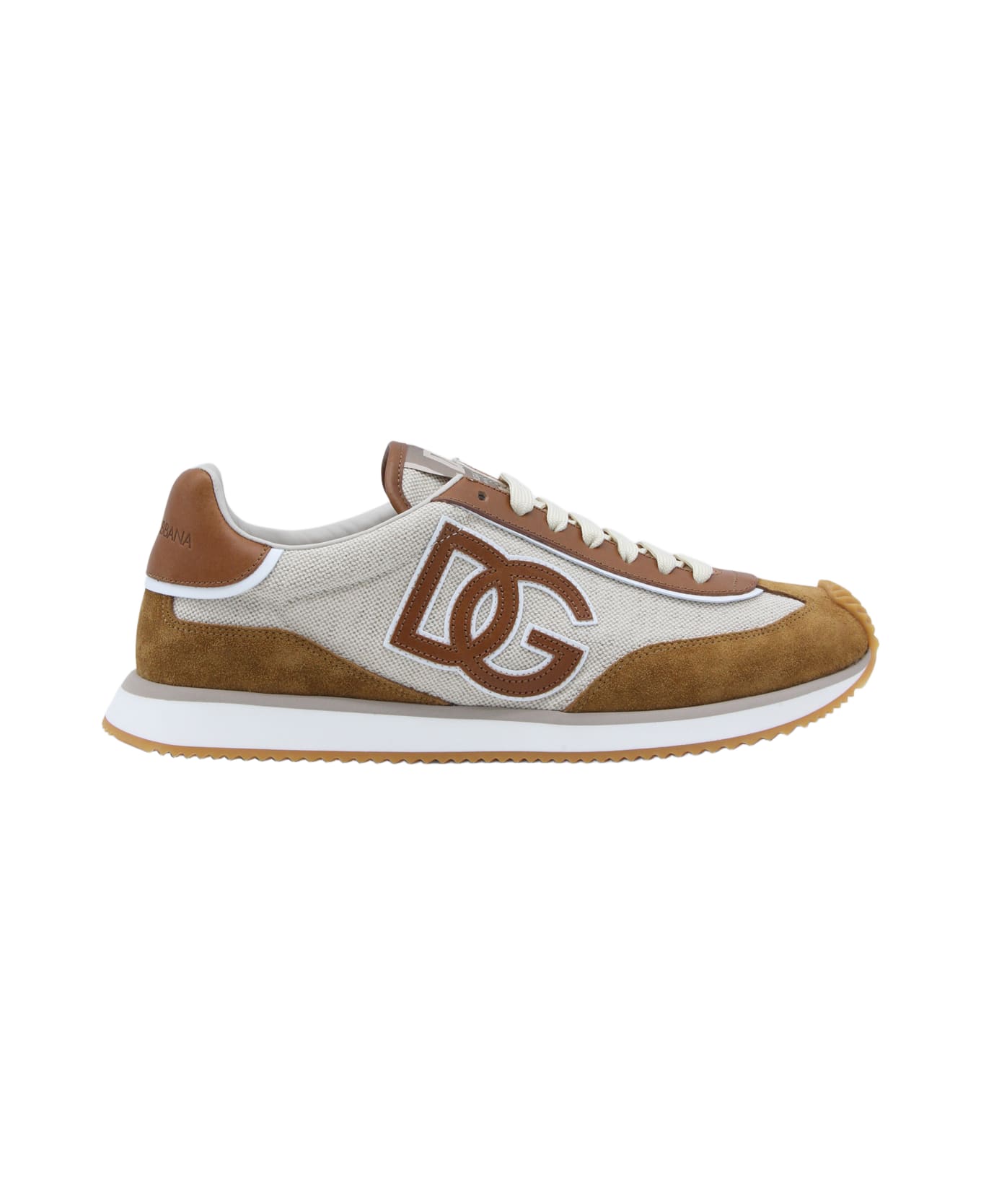 Dolce & Gabbana Beige And Brown Leather Sneakers - Beige/marrone
