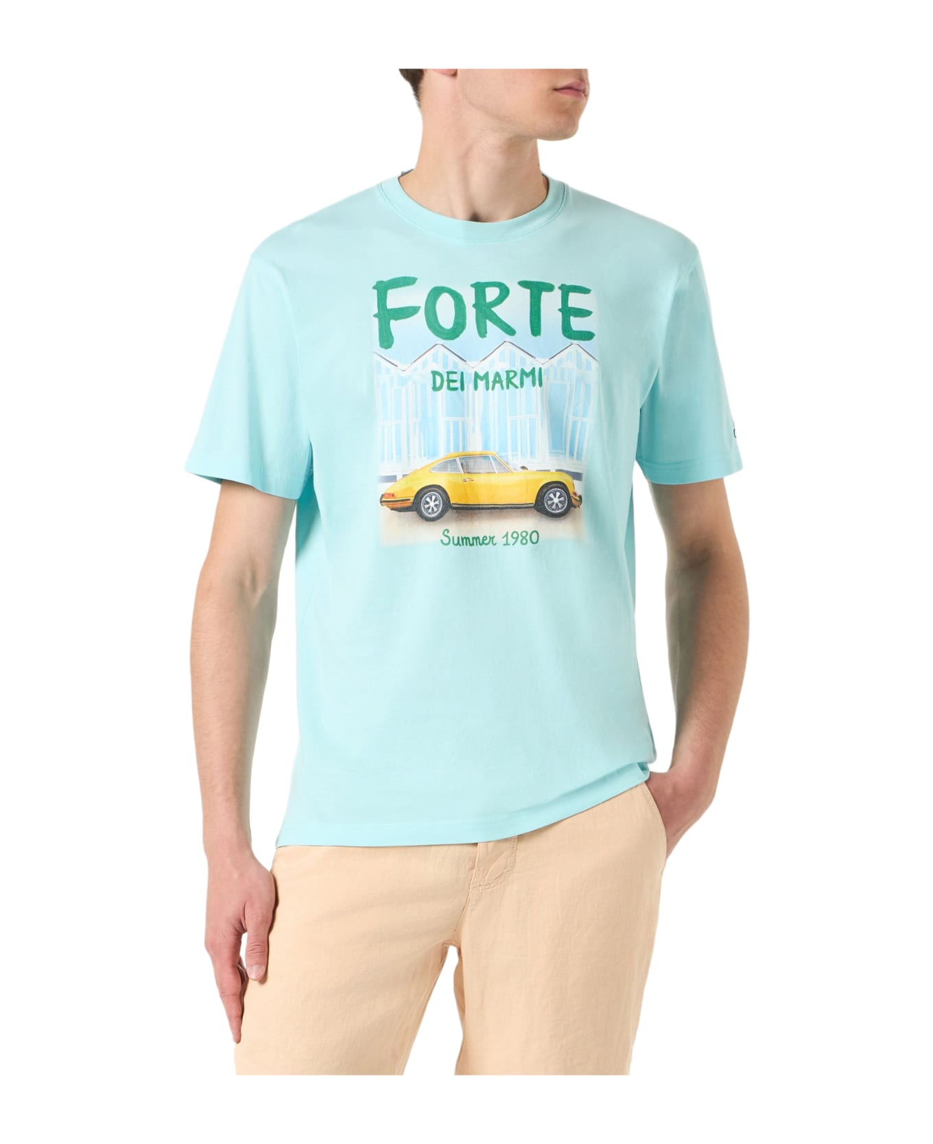 MC2 Saint Barth Man Cotton T-shirt With Forte Dei Marmi Car Print - GREEN