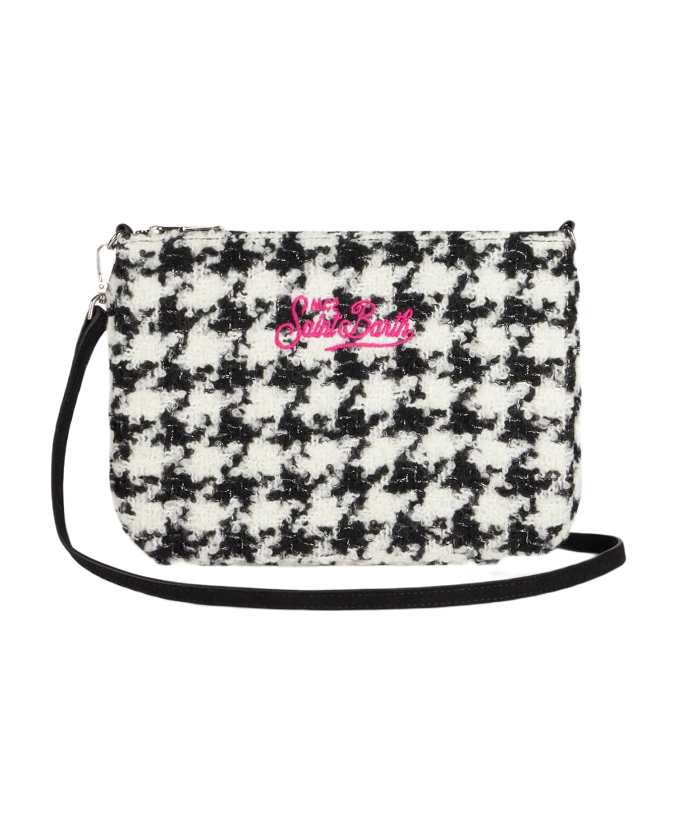 MC2 Saint Barth Parisienne Cross Body Pouch Bag With Pied De Poule Lurex Pattern - BLACK