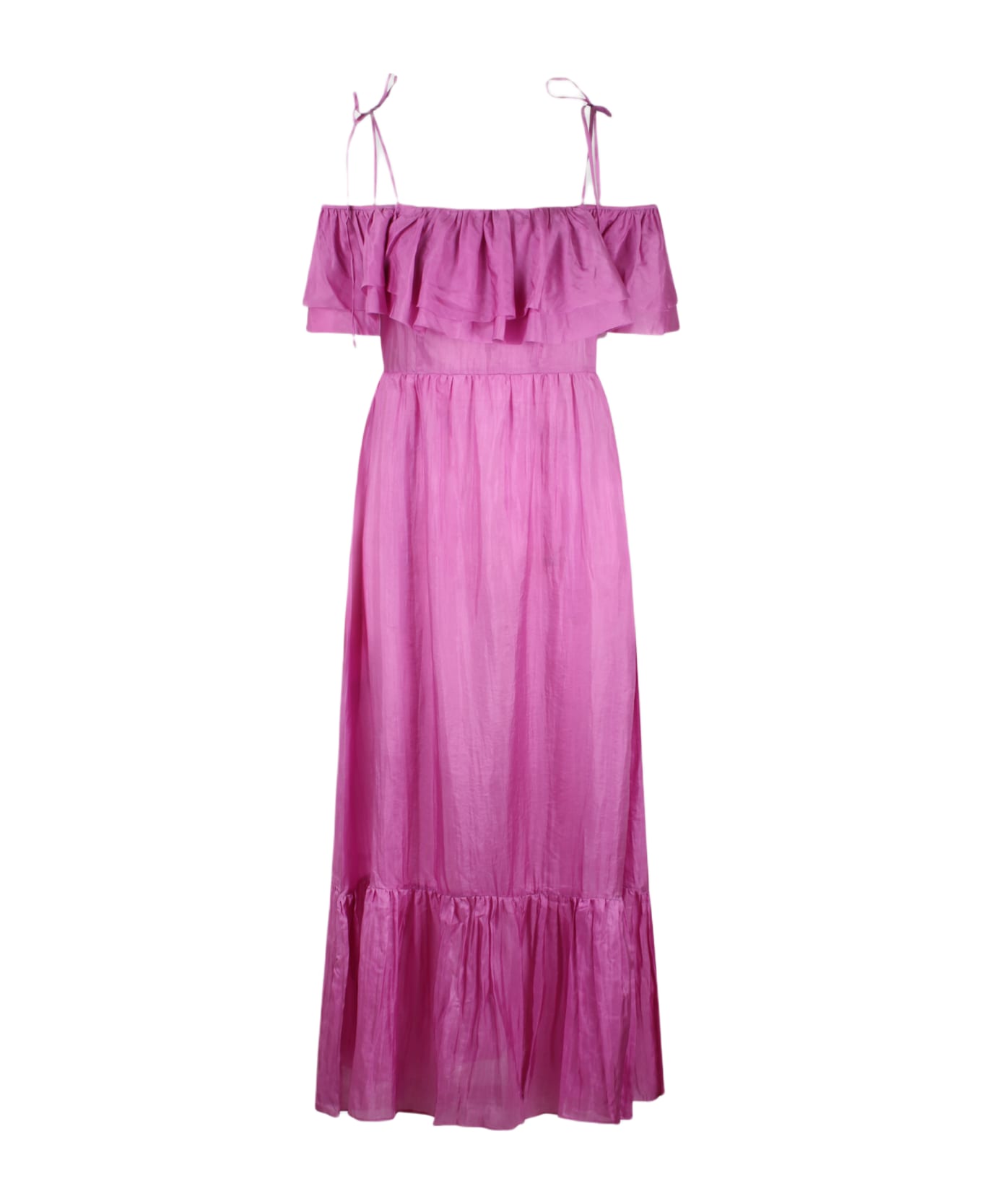 The Rose Ibiza Ruffled Silk Long Dress - Pink & Purple