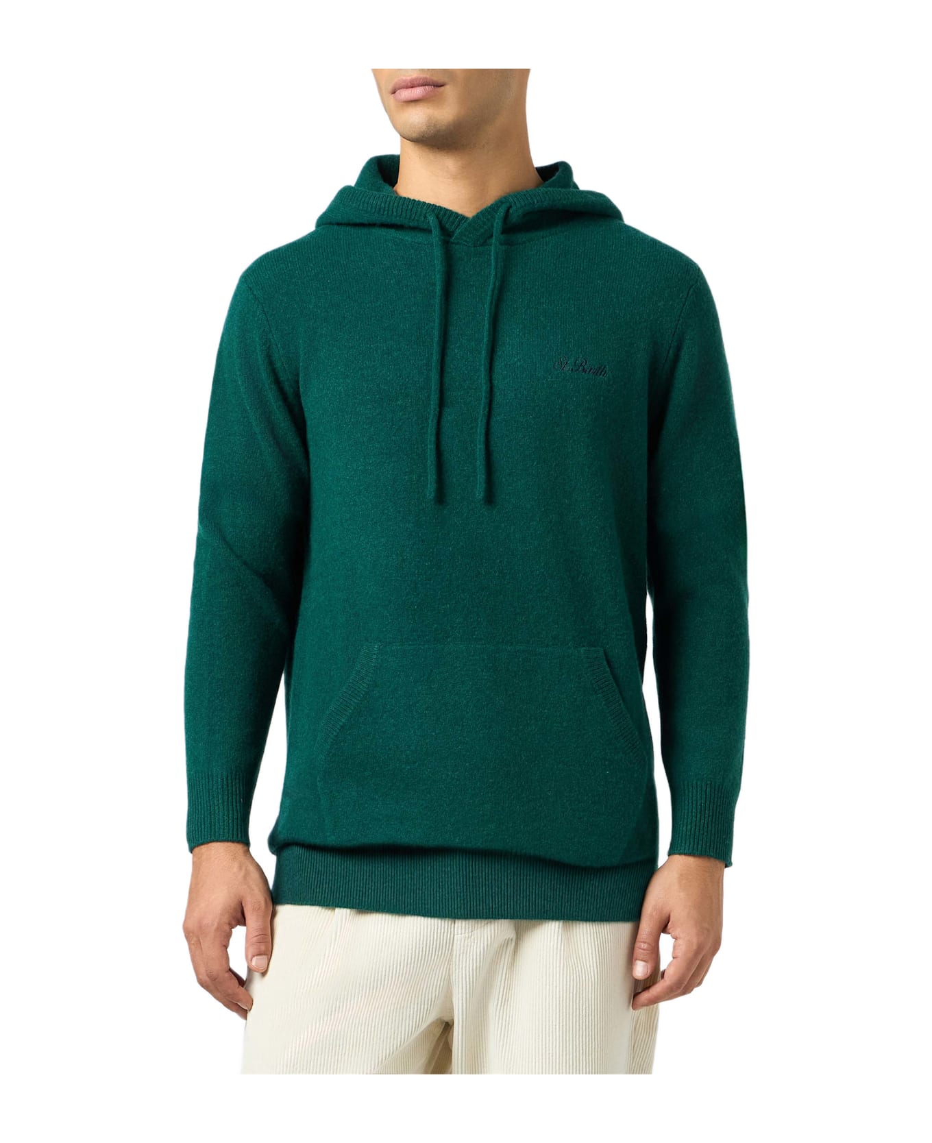 MC2 Saint Barth Man British Green Lambswool Hooded Sweater Mahony - APPLE GREEN