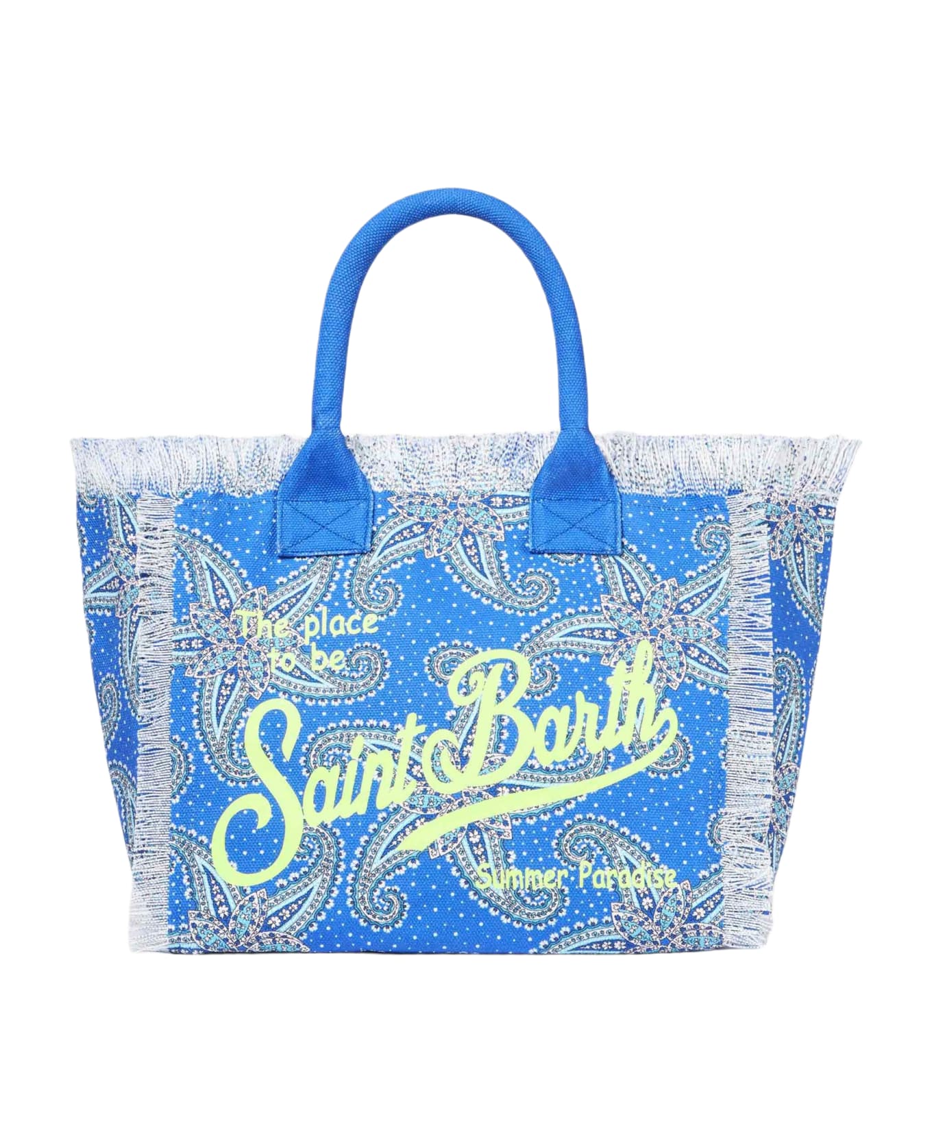 MC2 Saint Barth Vanity Canvas Shoulder Bag With Paisley Star Print - BLUE