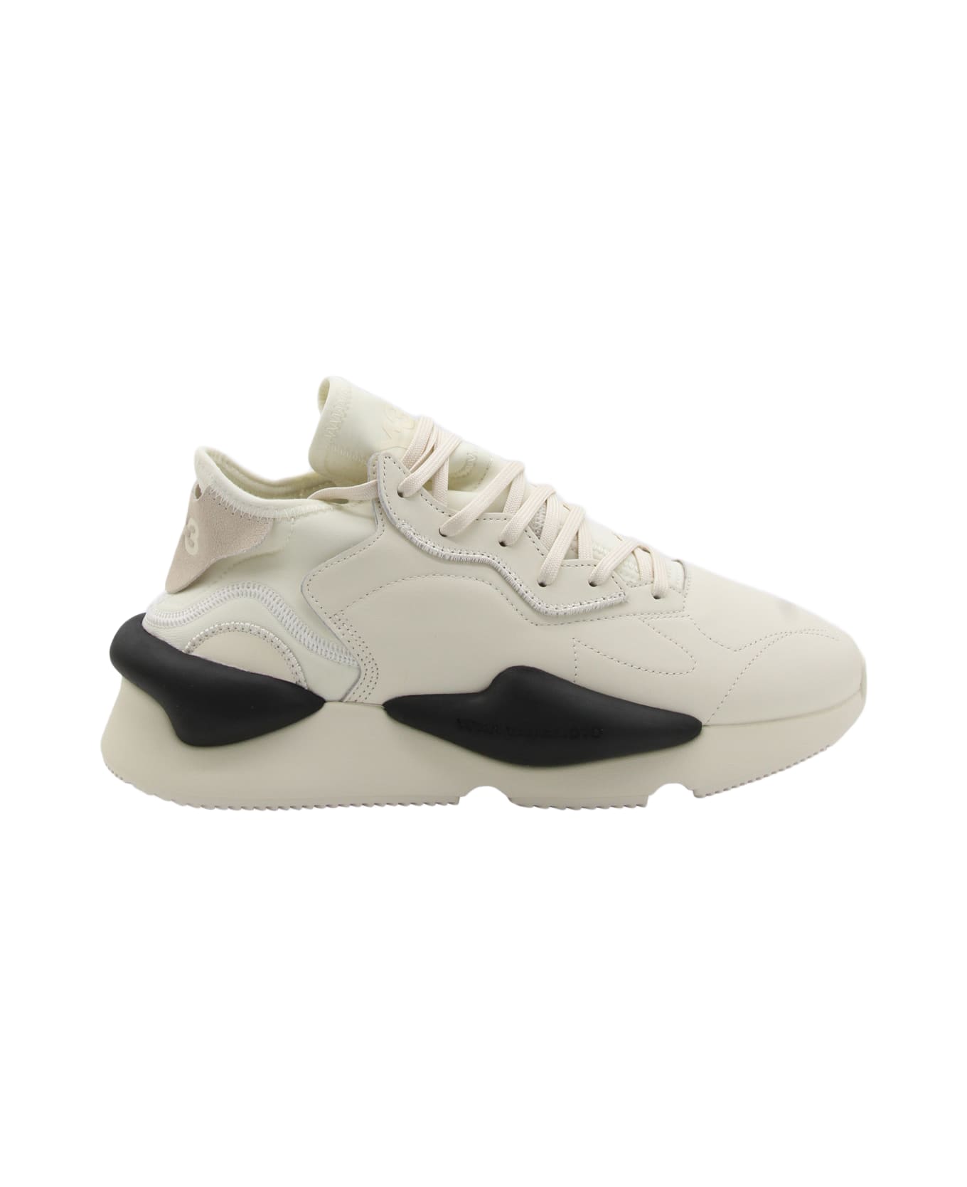 Y-3 White Leather Kaiwa Sneakers - CREAM WHITE/OFF WHITE/BLACK