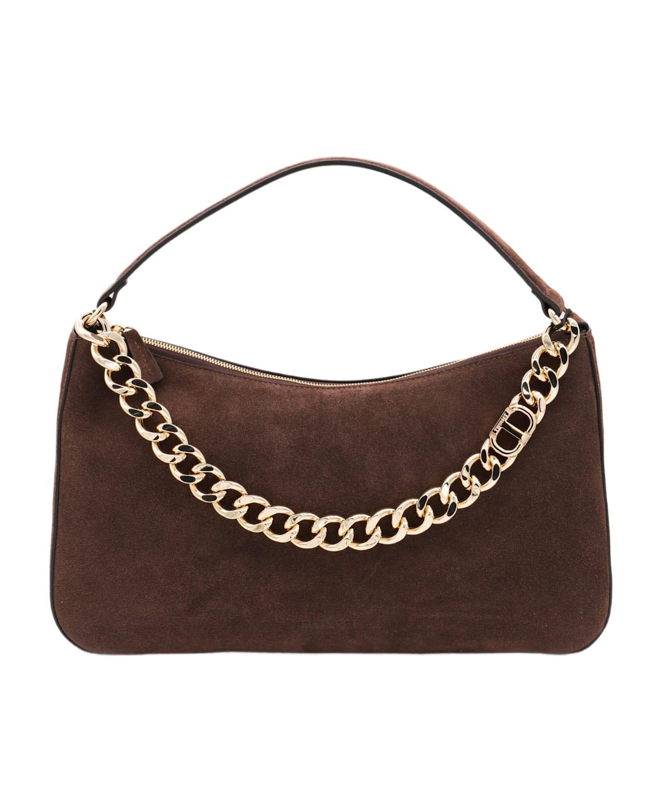 TwinSet Dark Brown Leather Liliane Shoulder Bag - COFFEE