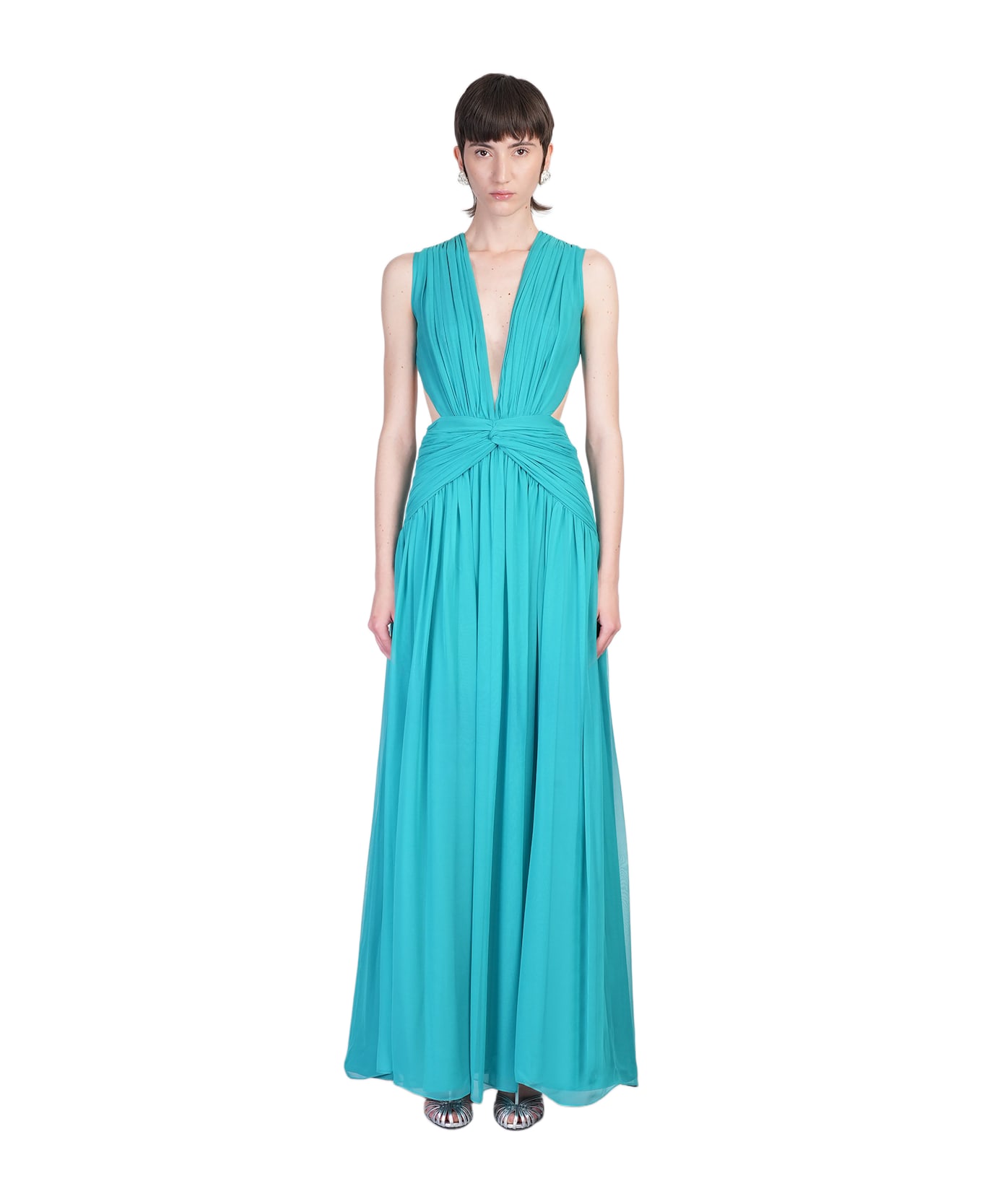Costarellos Luccia Long Dress In Blue Silk - blue