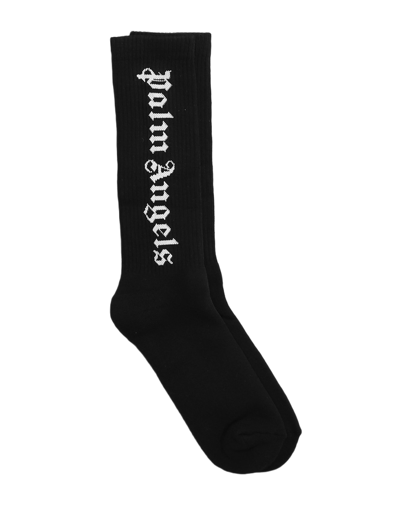 Palm Angels Socks In Black Cotton - BLACK-WHITE 靴下