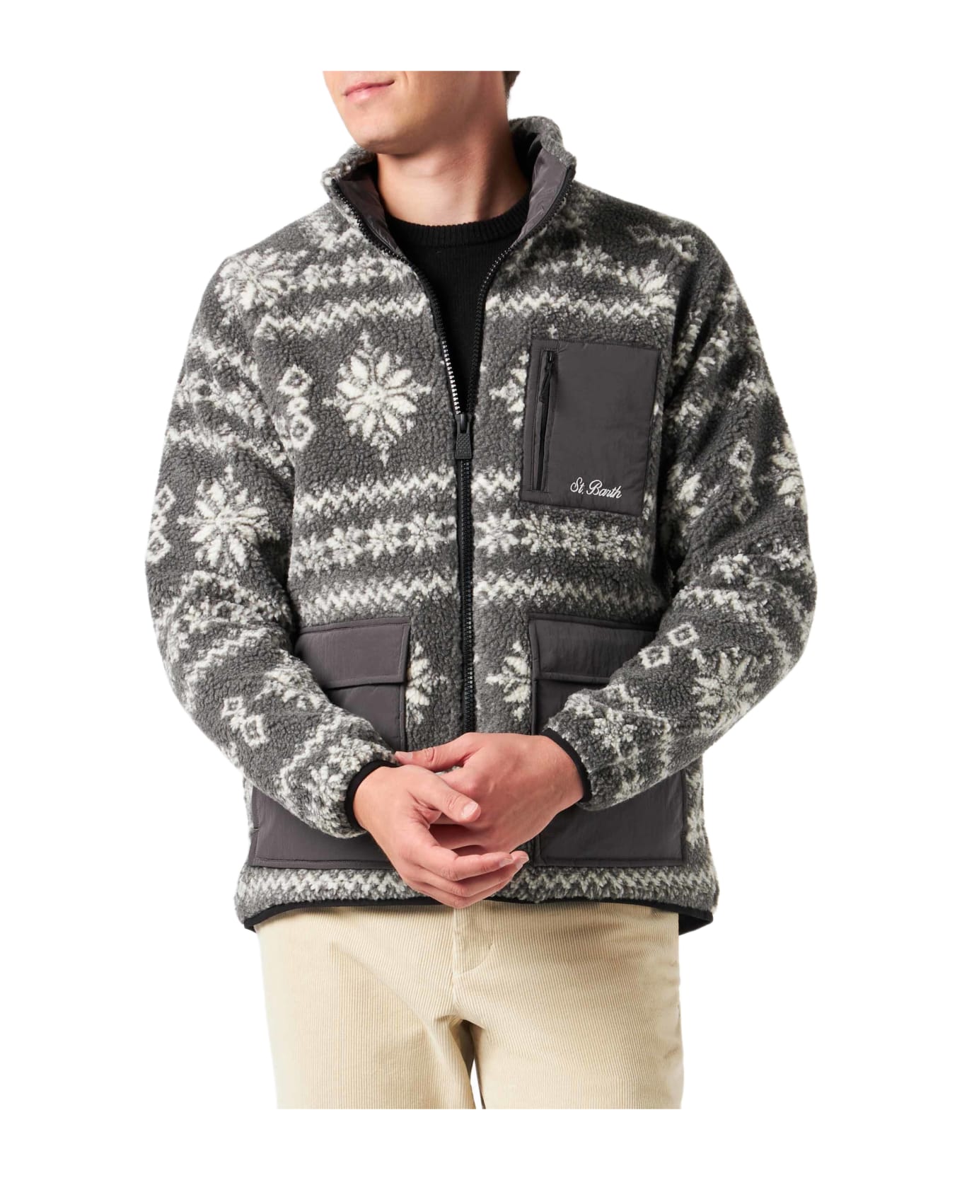 MC2 Saint Barth Man Sherpa Jacket With Fair-isle Print - GREY