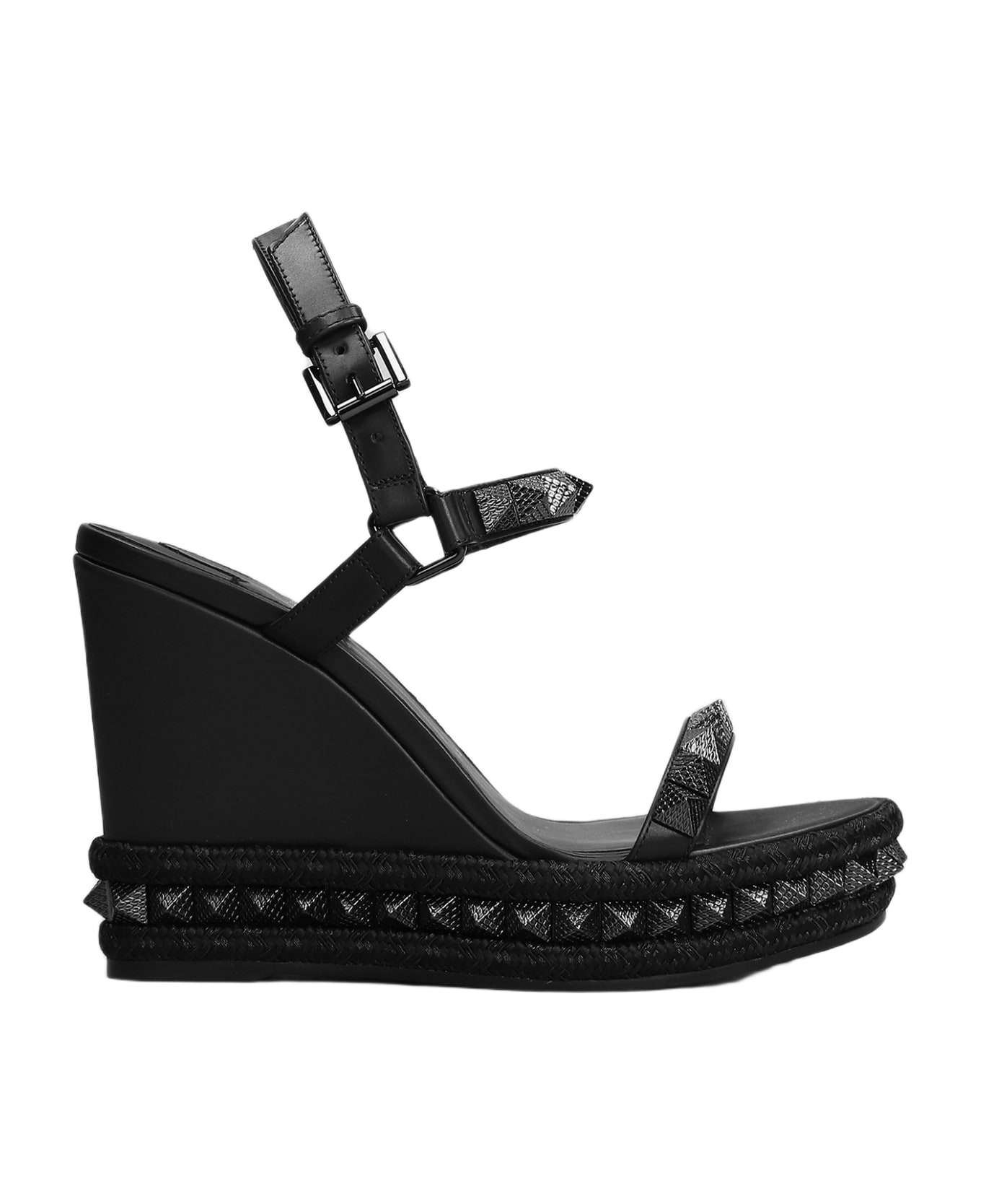 Christian Louboutin Pyraclou 110 Wedges In Black Leather - black