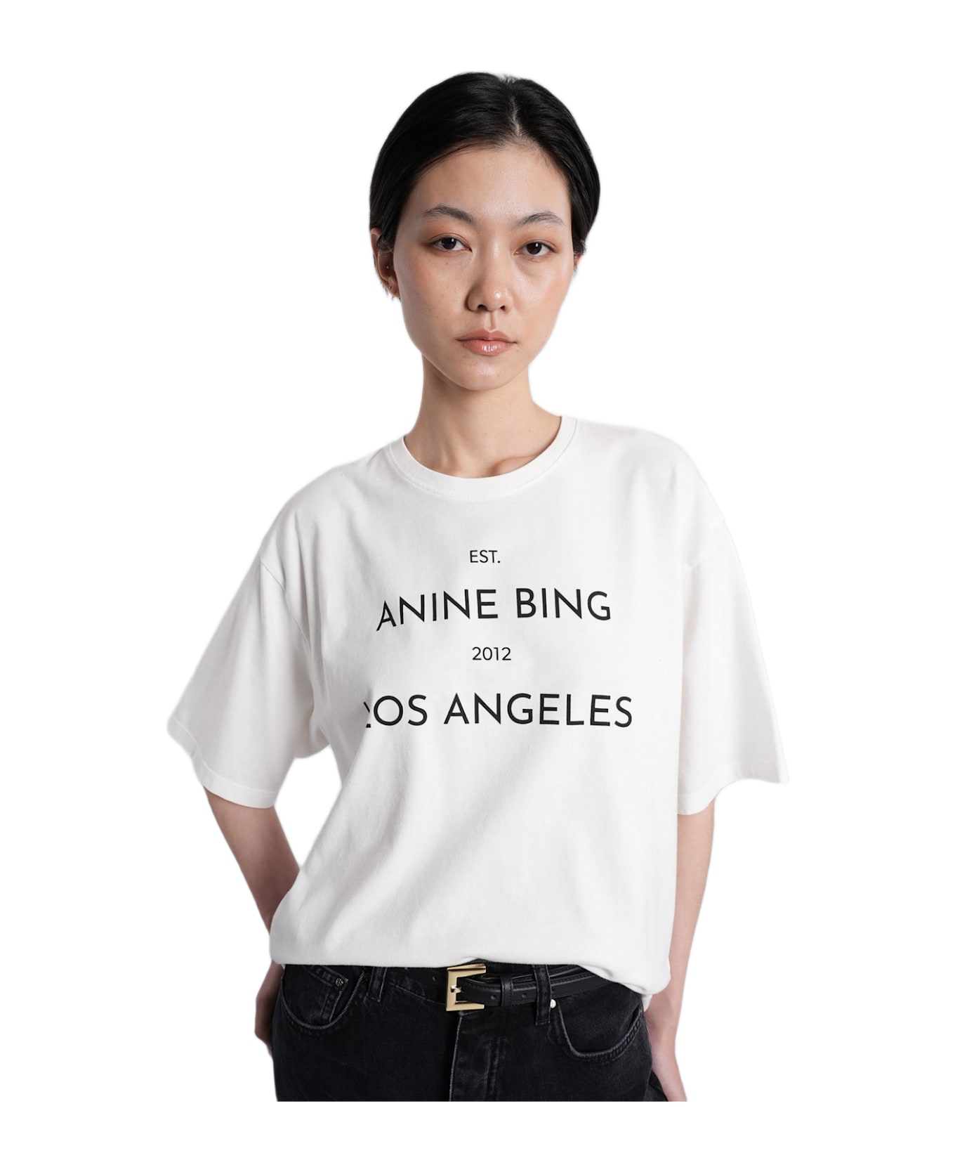 Anine Bing Rudy T-shirt In White Cotton - white