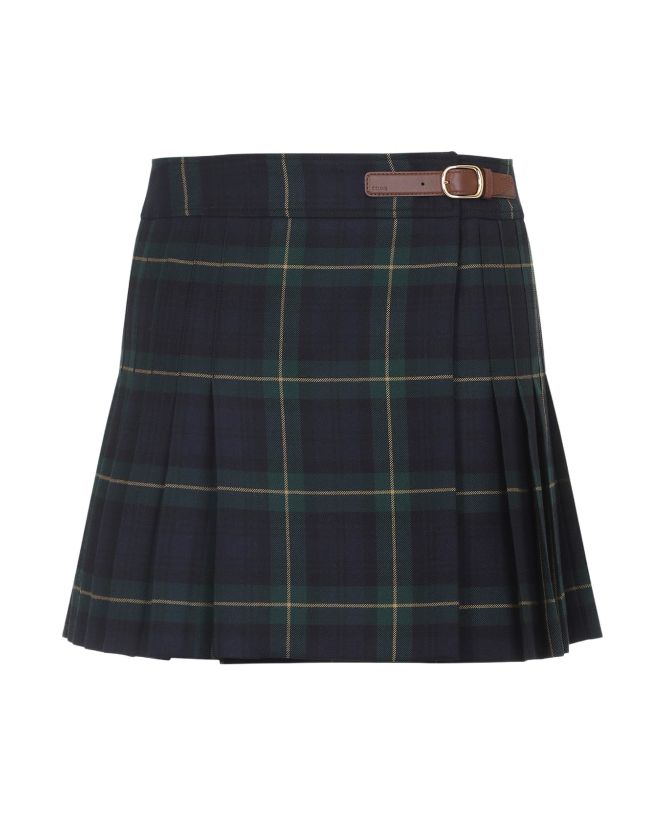 Celine Wool Mini Skirt - GREEN/NAVY/YELLOW